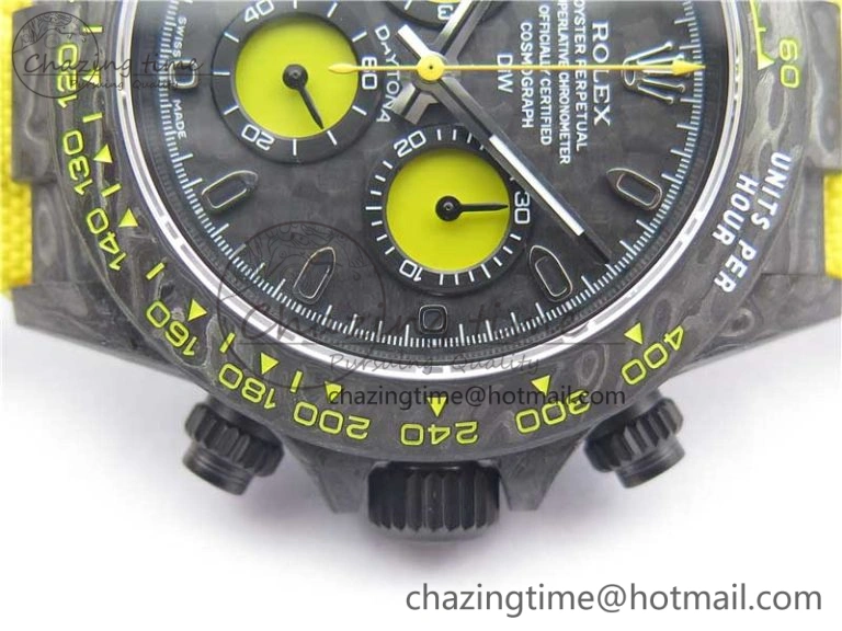 Snug Daytona DIW Carbon Case and Bezel Black Yellow Dial on Yellow Nylon Strap A 3220