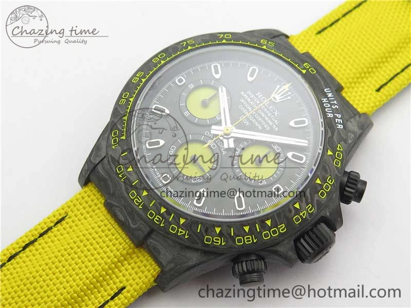 Snug Daytona DIW Carbon Case and Bezel Black Yellow Dial on Yellow Nylon Strap A 3220