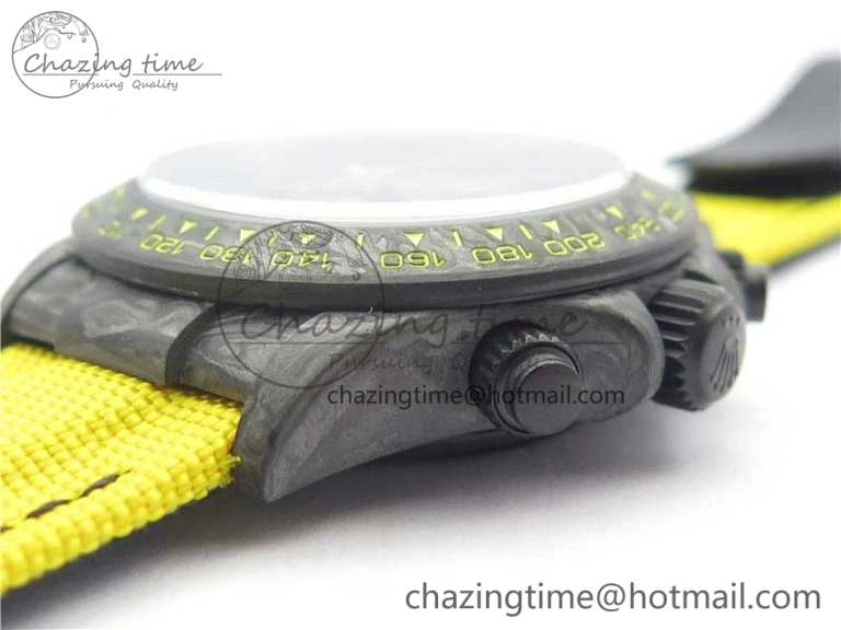 Snug Daytona DIW Carbon Case and Bezel Black Yellow Dial on Yellow Nylon Strap A 3220