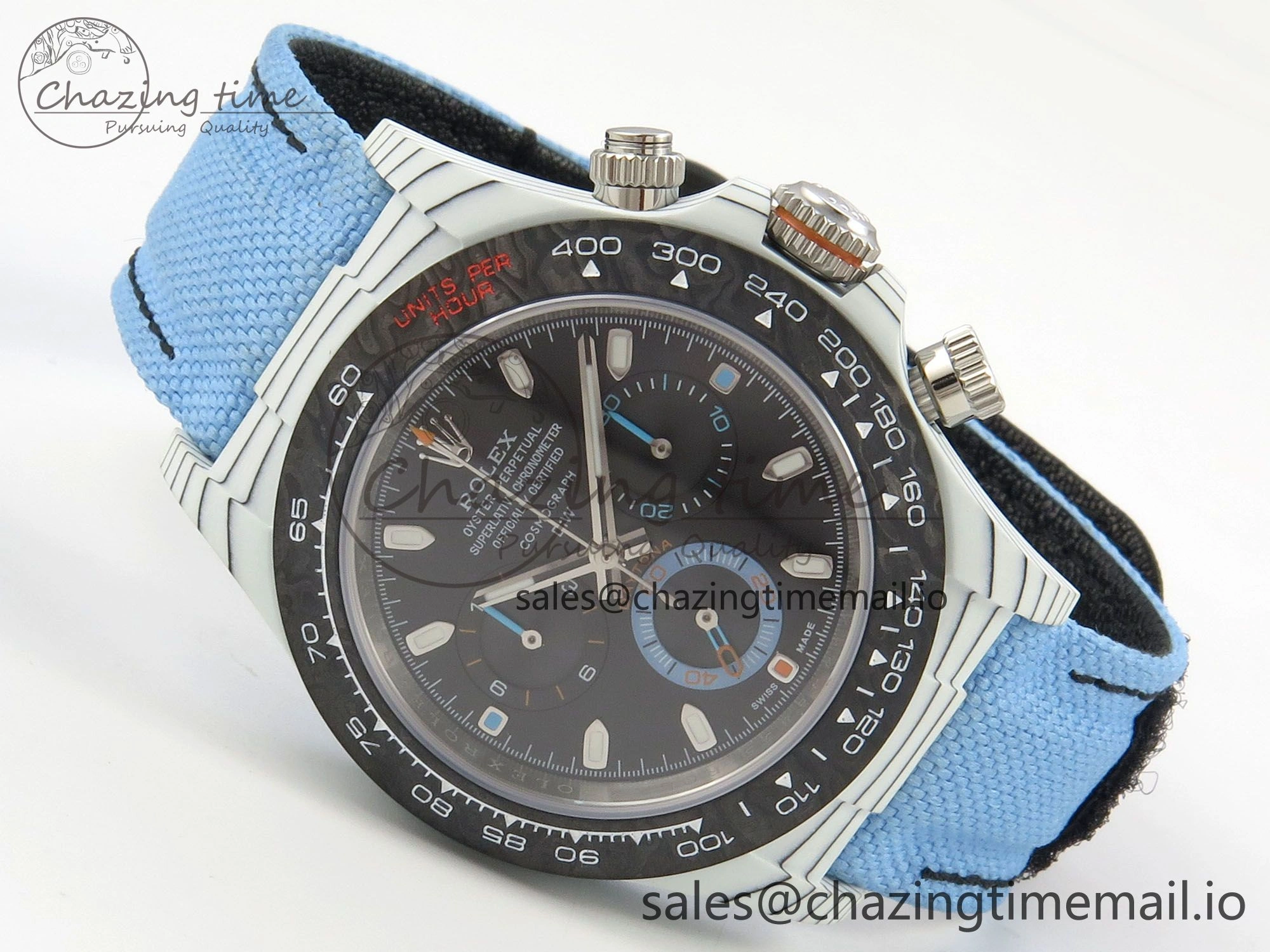 Trendy Daytona DIW Carbon Case and Bezel DIWF Edition Black Dial on Blue Nylon Strap A 71