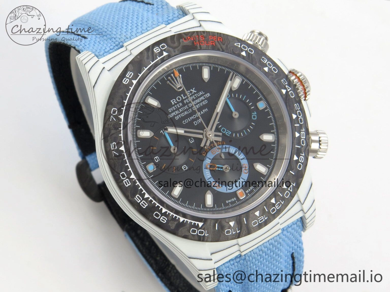Trendy Daytona DIW Carbon Case and Bezel DIWF Edition Black Dial on Blue Nylon Strap A 71