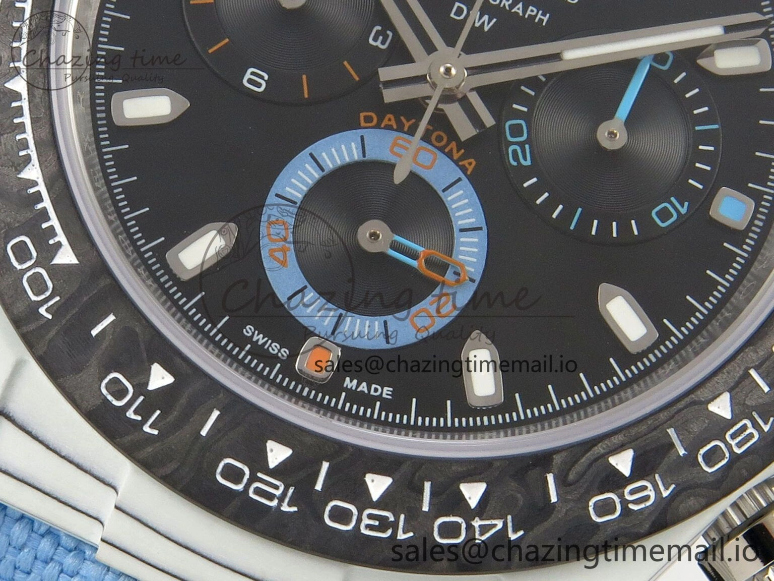Trendy Daytona DIW Carbon Case and Bezel DIWF Edition Black Dial on Blue Nylon Strap A 71