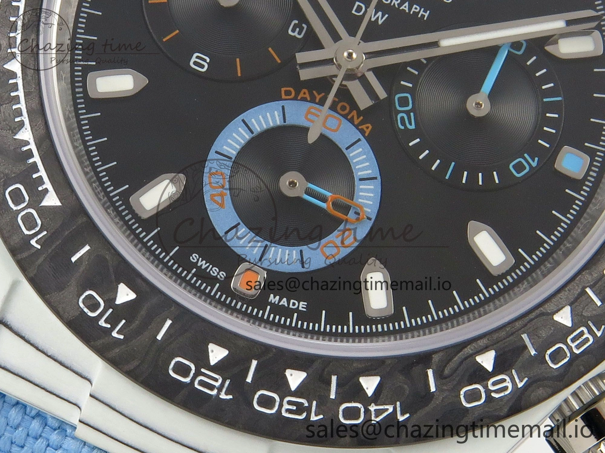 Trendy Daytona DIW Carbon Case and Bezel DIWF Edition Black Dial on Blue Nylon Strap A 71