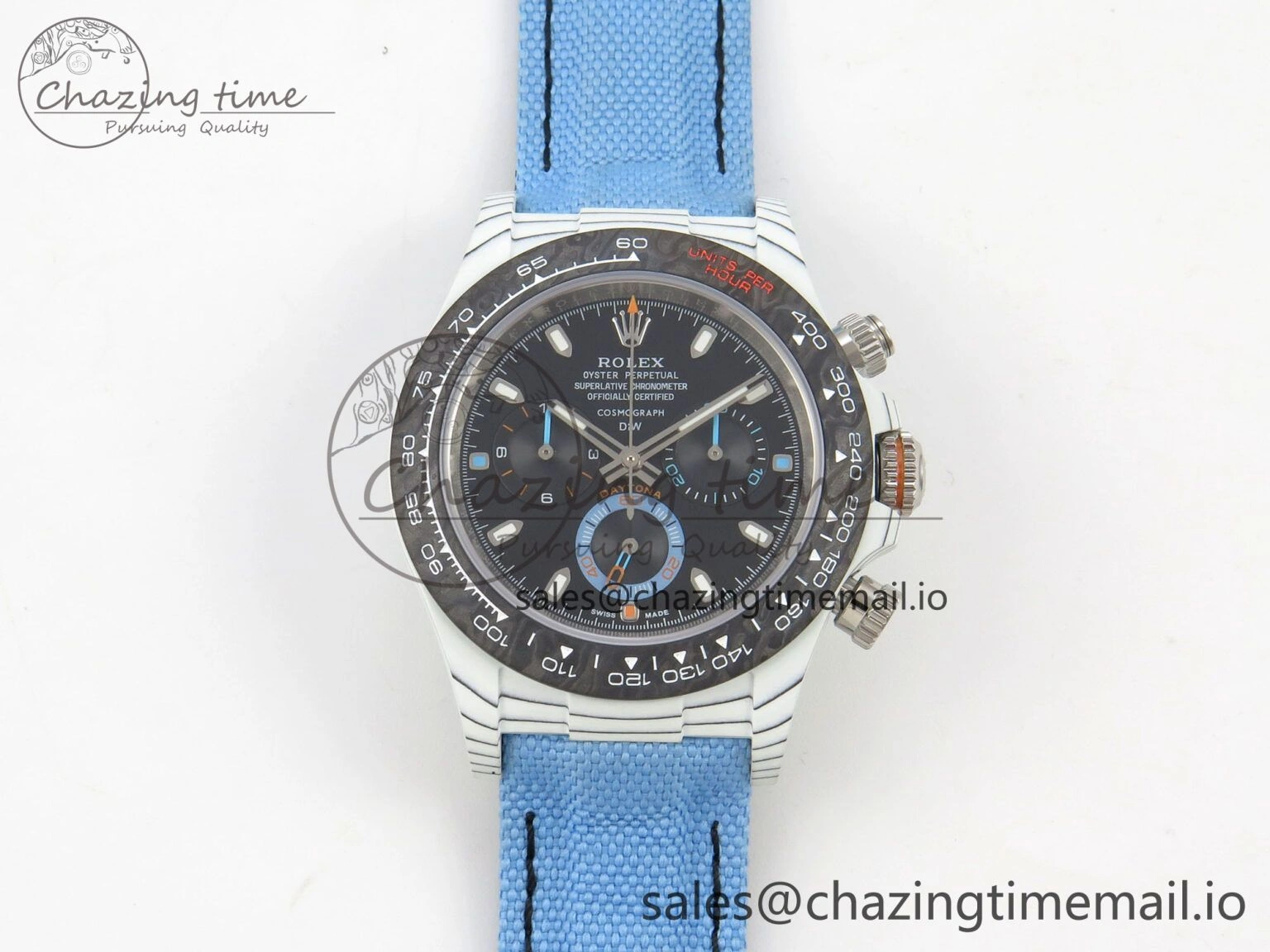 Trendy Daytona DIW Carbon Case and Bezel DIWF Edition Black Dial on Blue Nylon Strap A 71