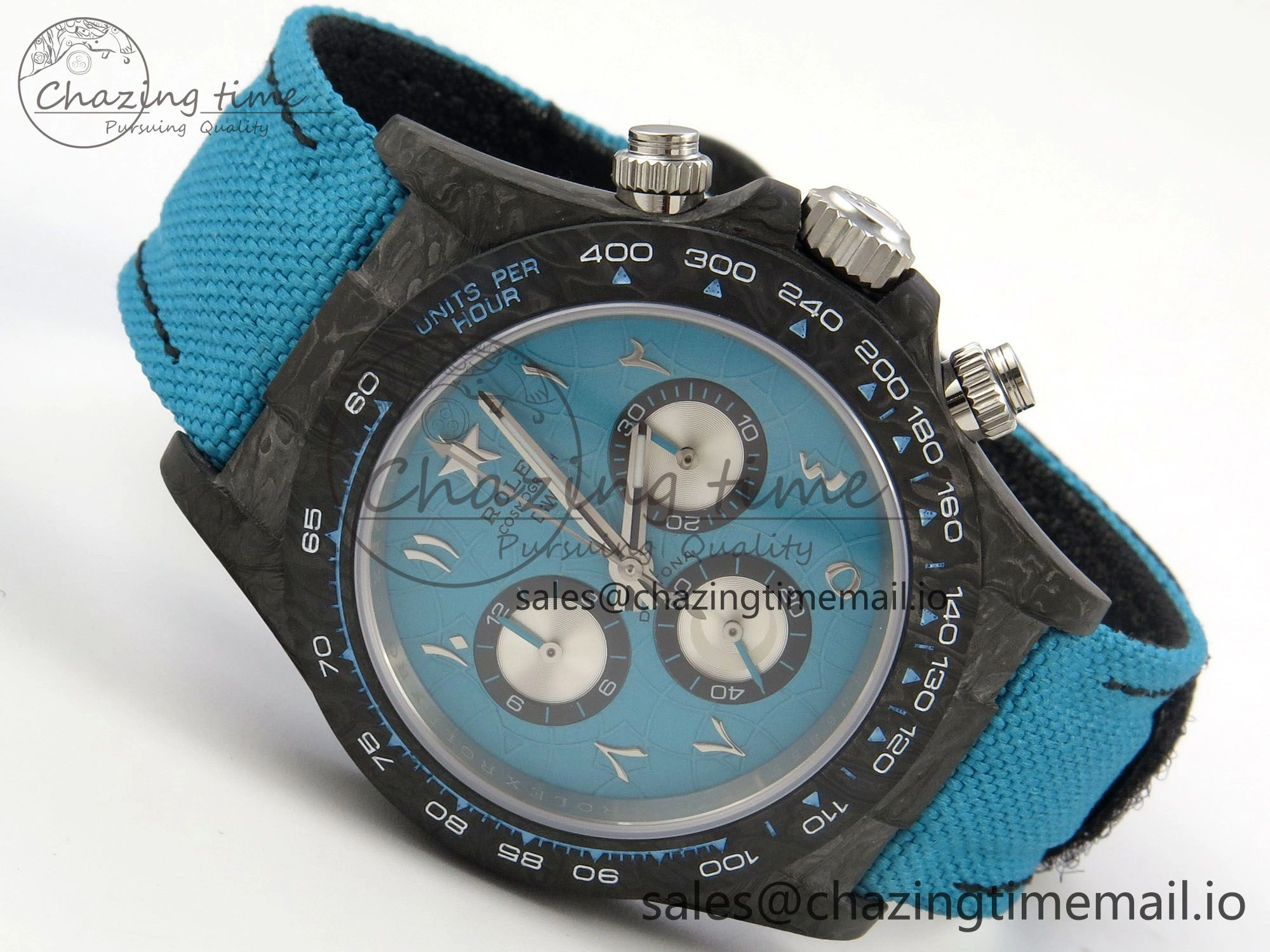 Daytona DIW Carbon Case and Bezel DIWF Edition Blue Dial on Blue Nylon Strap A Breathable 52