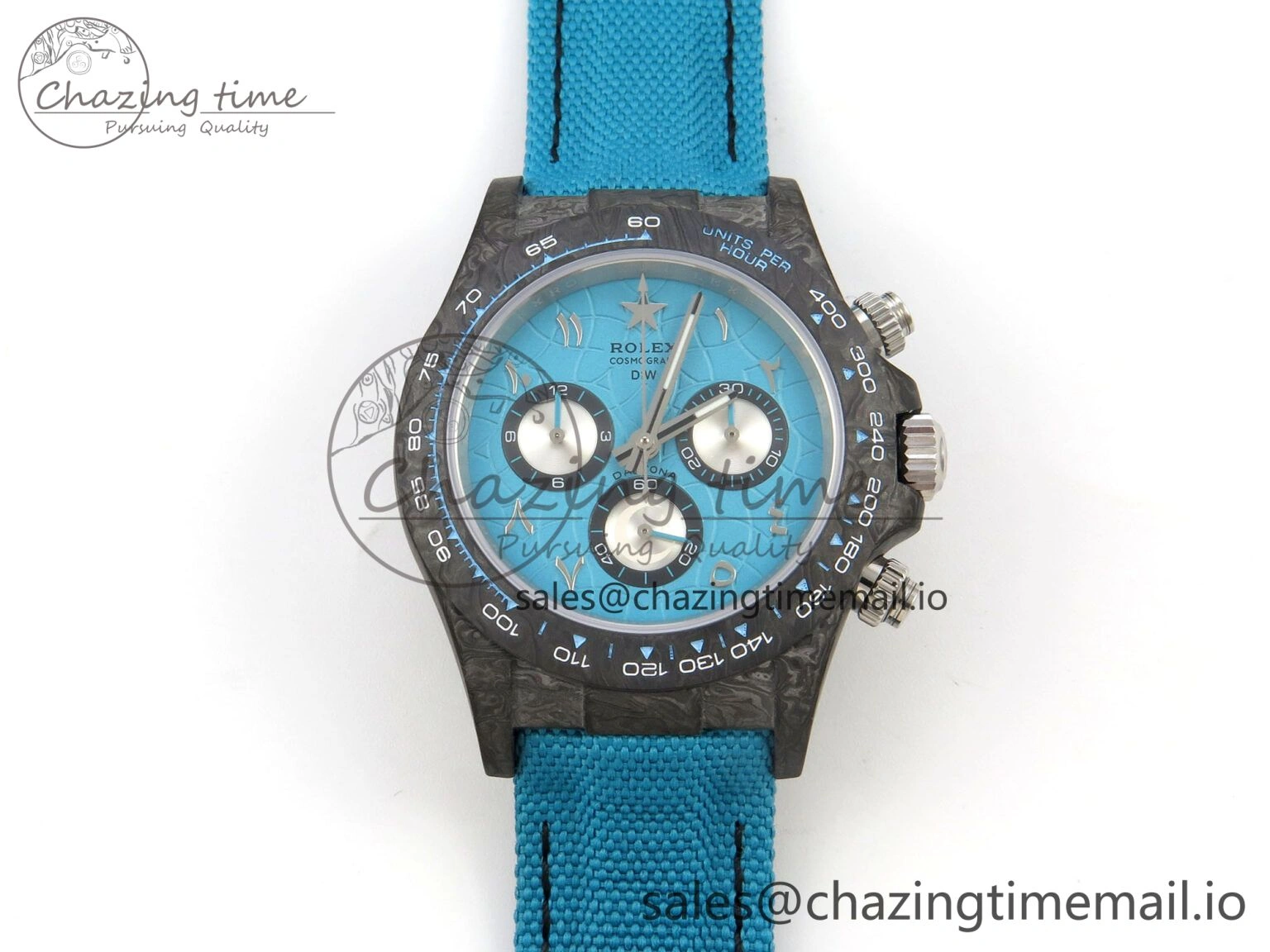 Daytona DIW Carbon Case and Bezel DIWF Edition Blue Dial on Blue Nylon Strap A Breathable 52
