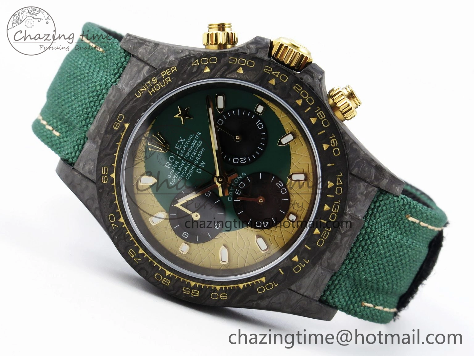 Comfortable Daytona DIW Carbon Case and Bezel DIWF Edition Green YG Dial on Green Nylon Strap A 1885