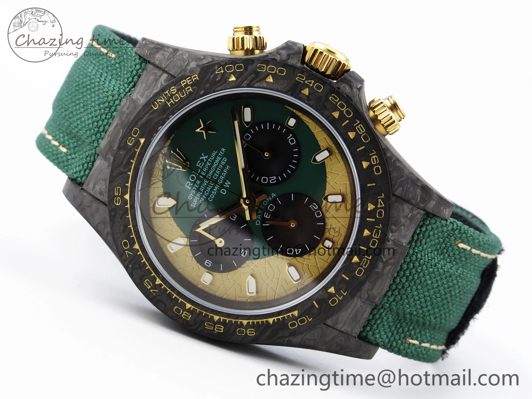 Comfortable Daytona DIW Carbon Case and Bezel DIWF Edition Green YG Dial on Green Nylon Strap A 1885