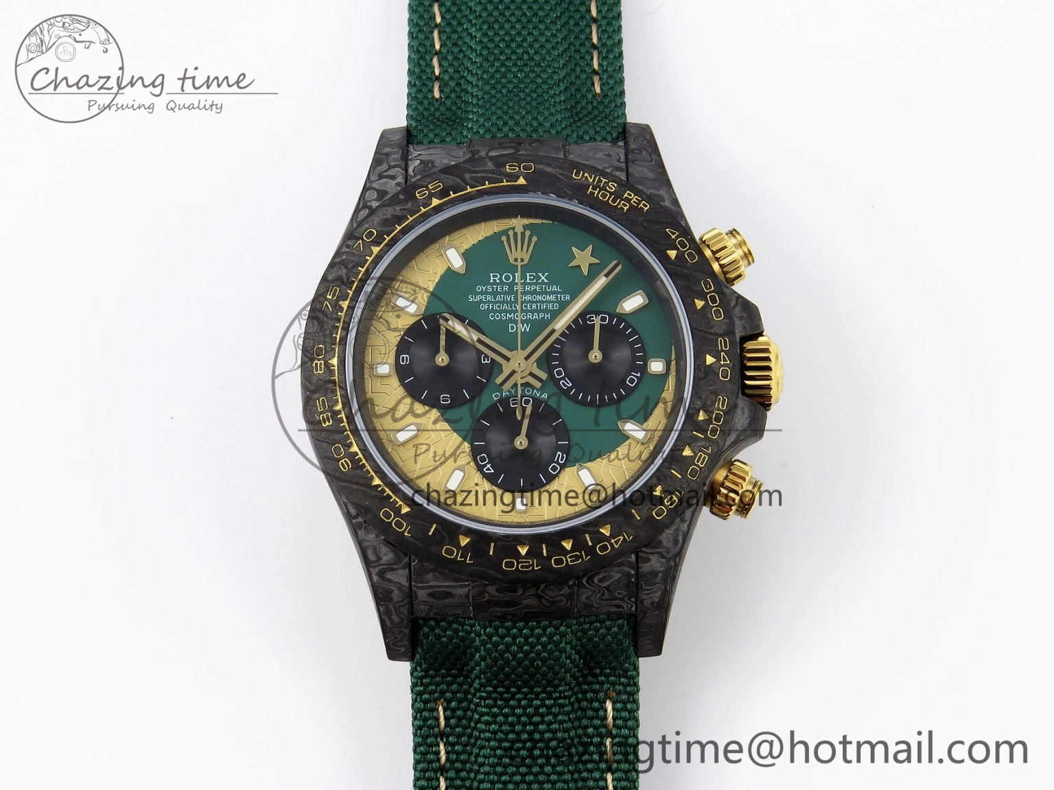 Comfortable Daytona DIW Carbon Case and Bezel DIWF Edition Green YG Dial on Green Nylon Strap A 1885