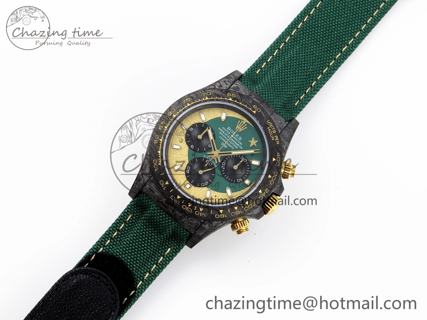 Comfortable Daytona DIW Carbon Case and Bezel DIWF Edition Green YG Dial on Green Nylon Strap A 1885