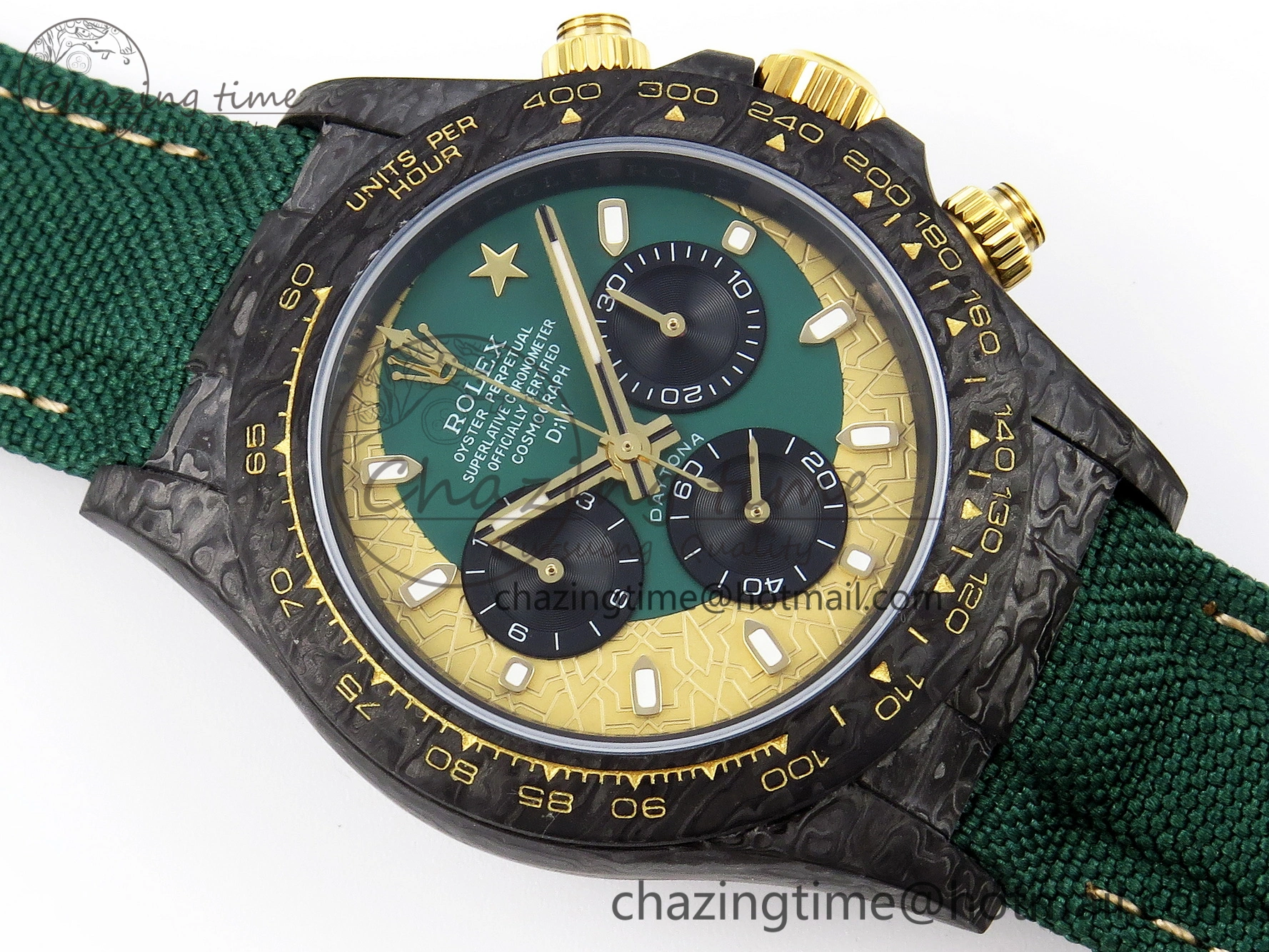 Comfortable Daytona DIW Carbon Case and Bezel DIWF Edition Green YG Dial on Green Nylon Strap A 1885