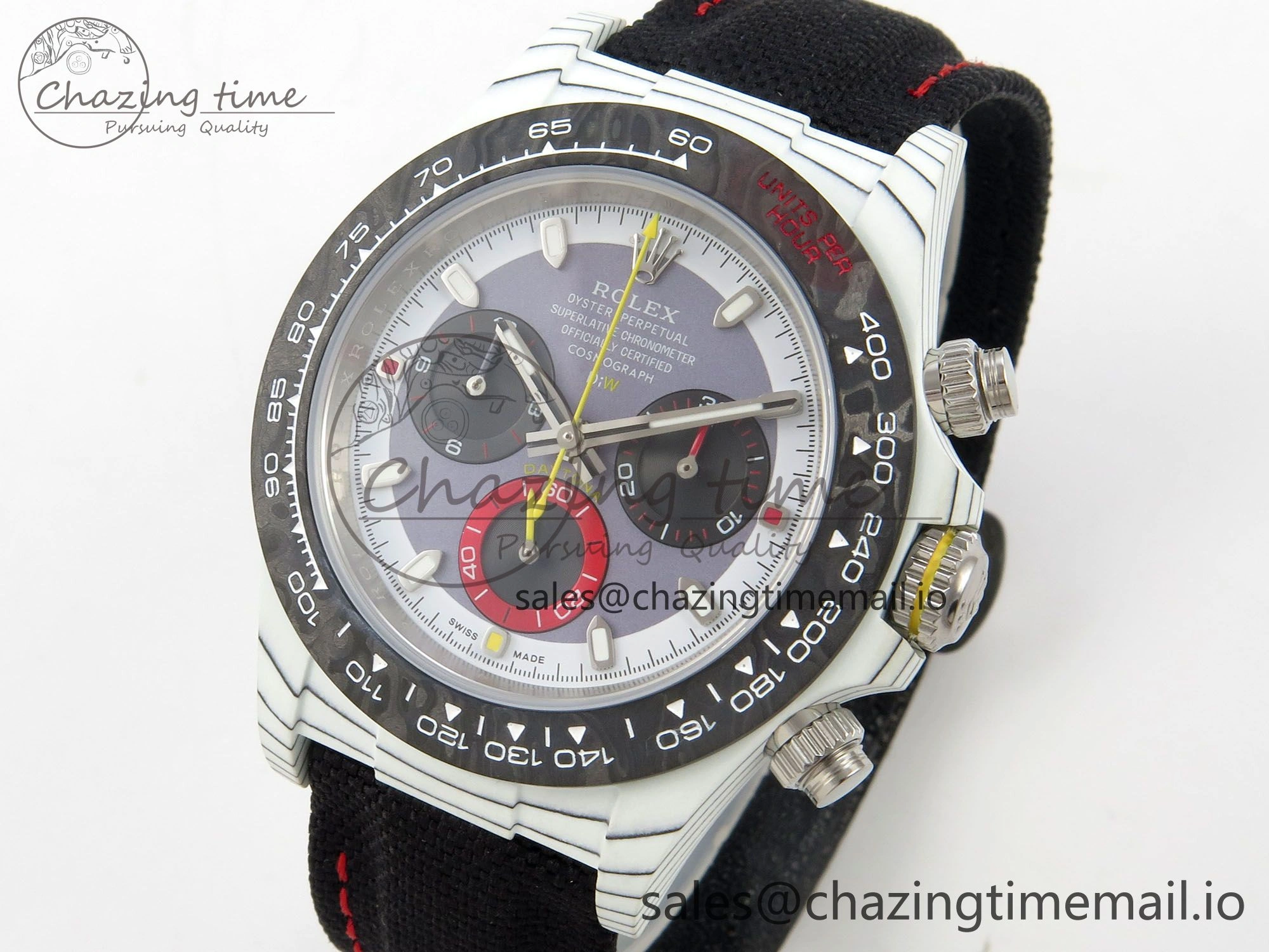 Effortless Daytona DIW Carbon Case and Bezel DIWF Edition Grey White Dial on Black Nylon Strap A 72