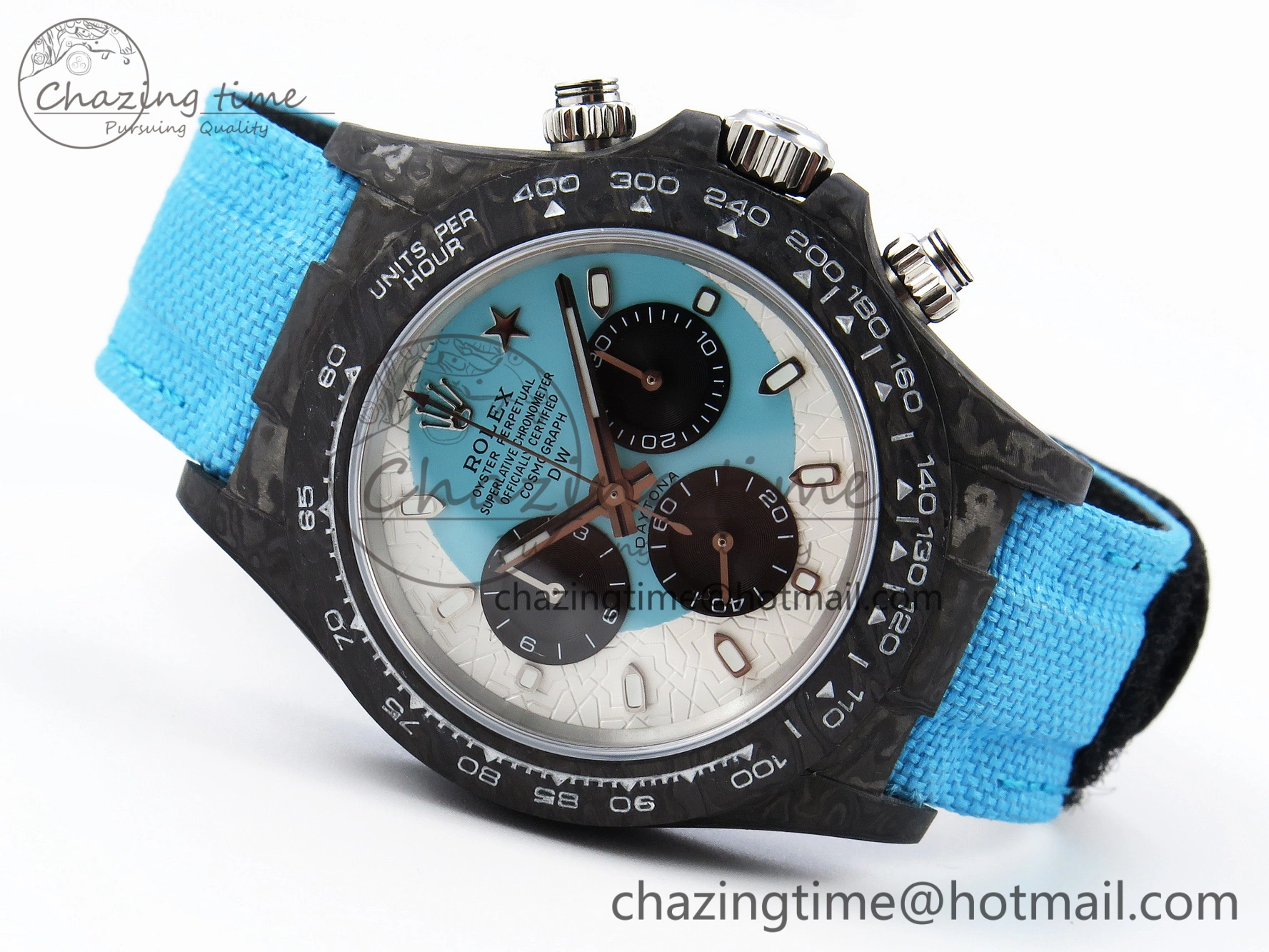 Daytona DIW Carbon Case and Bezel DIWF Edition White Blue Dial on Blue Nylon Strap A Timeless 1886