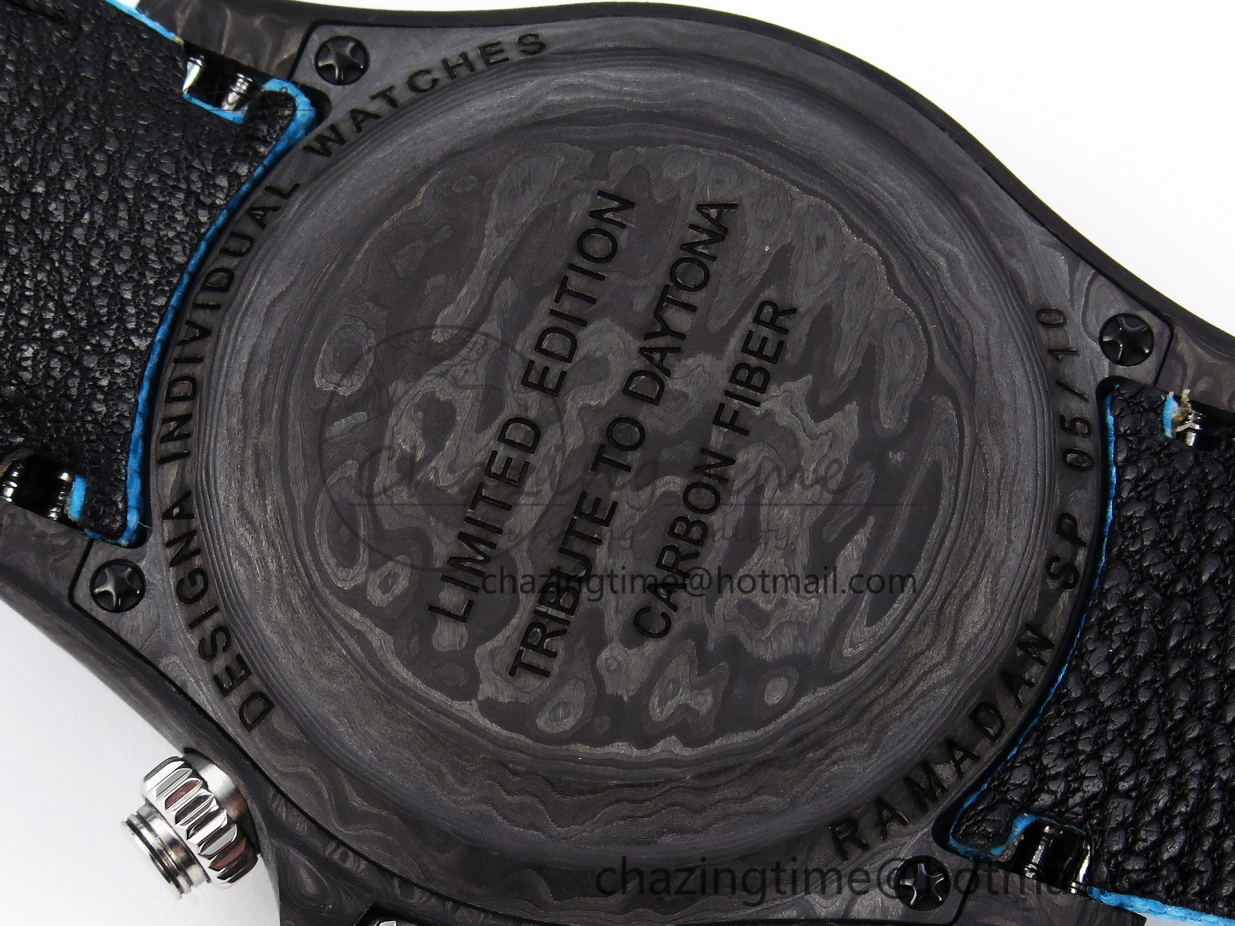 Daytona DIW Carbon Case and Bezel DIWF Edition White Blue Dial on Blue Nylon Strap A Timeless 1886
