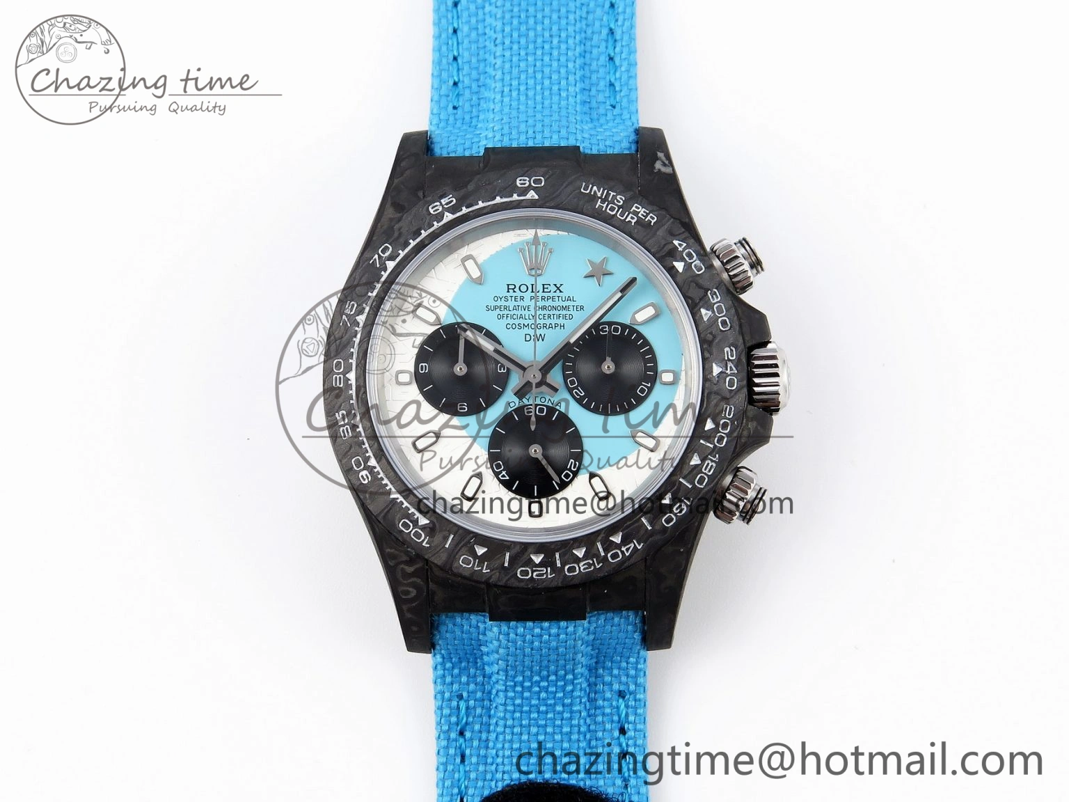 Daytona DIW Carbon Case and Bezel DIWF Edition White Blue Dial on Blue Nylon Strap A Timeless 1886