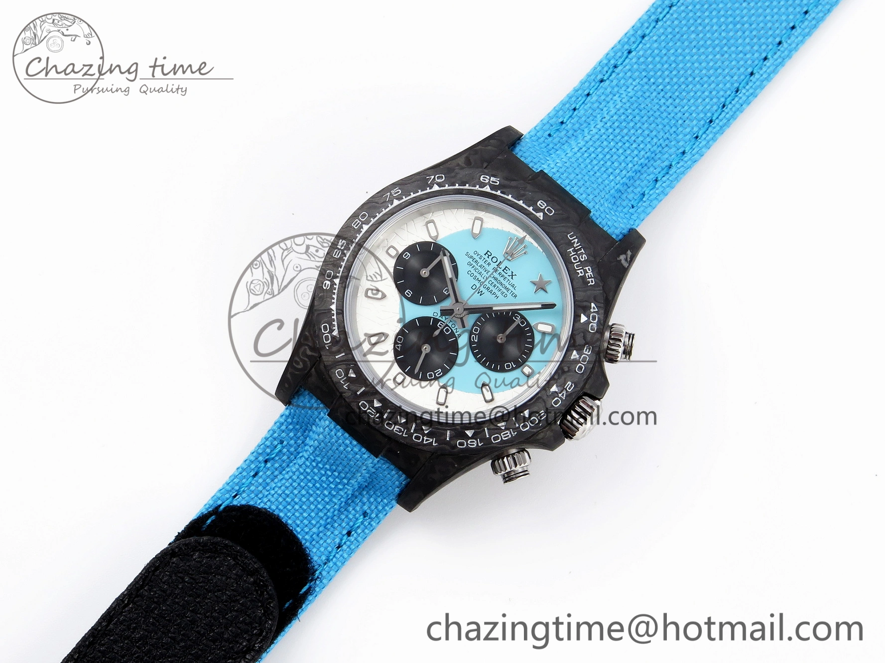 Daytona DIW Carbon Case and Bezel DIWF Edition White Blue Dial on Blue Nylon Strap A Timeless 1886