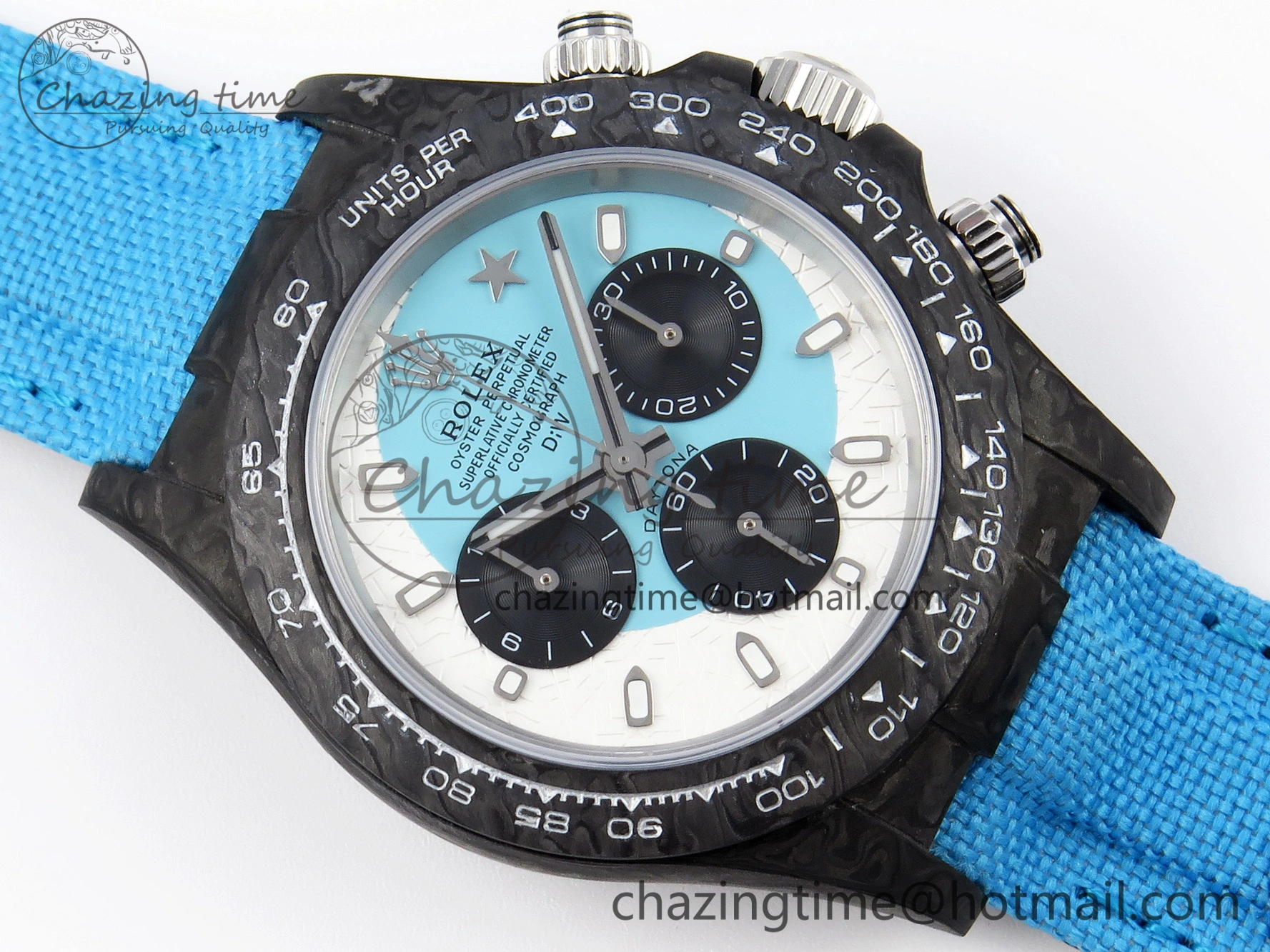 Daytona DIW Carbon Case and Bezel DIWF Edition White Blue Dial on Blue Nylon Strap A Timeless 1886