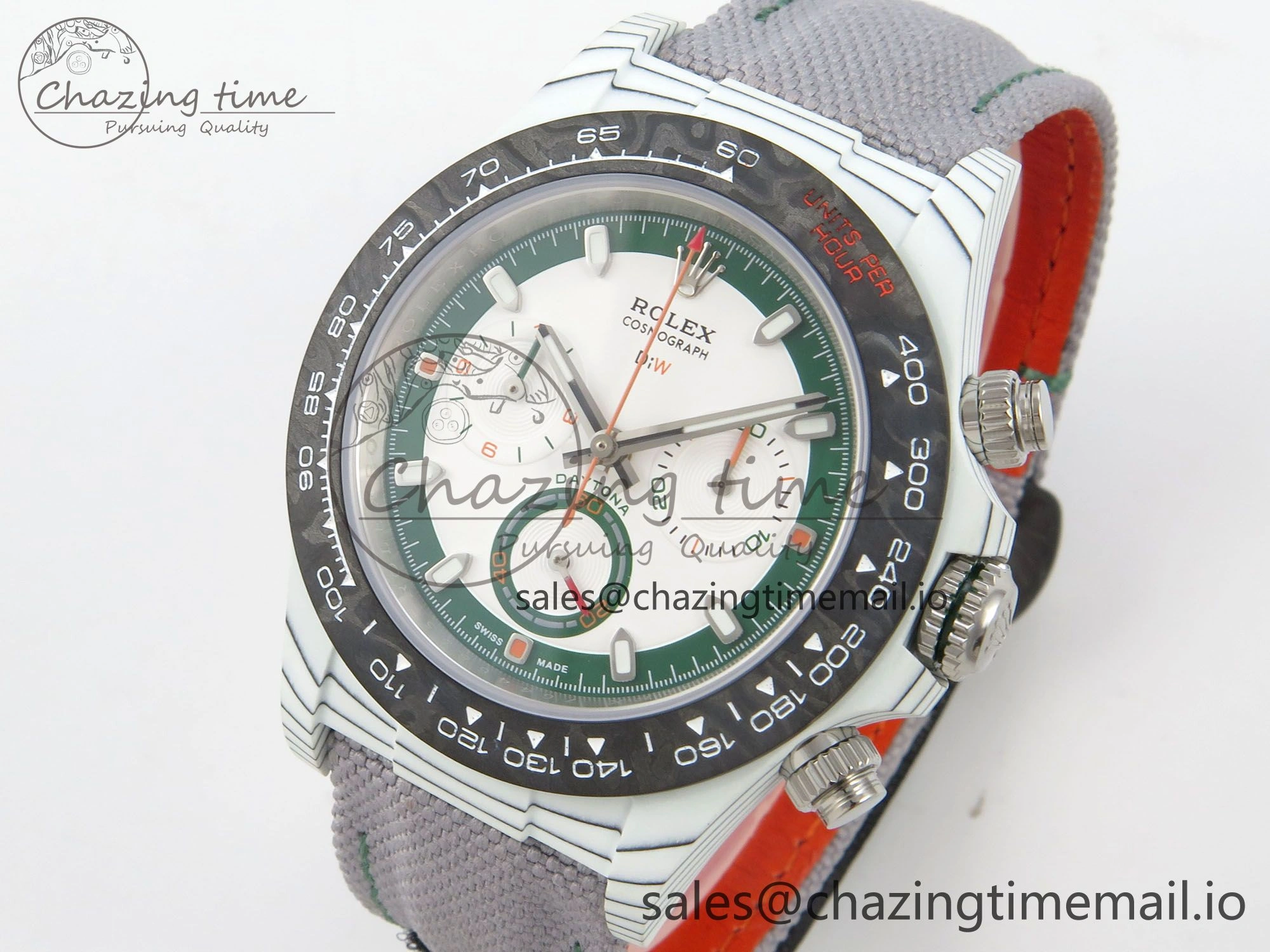 FashionForward Daytona DIW Carbon Case and Bezel DIWF Edition White Green Dial on Grey Nylon Strap A 51