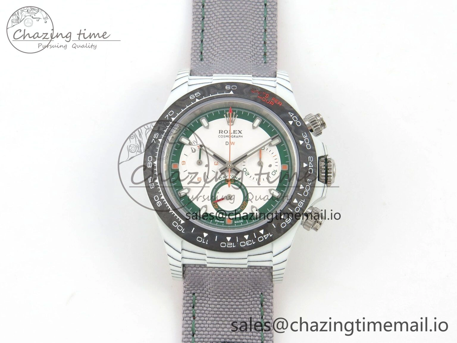 FashionForward Daytona DIW Carbon Case and Bezel DIWF Edition White Green Dial on Grey Nylon Strap A 51