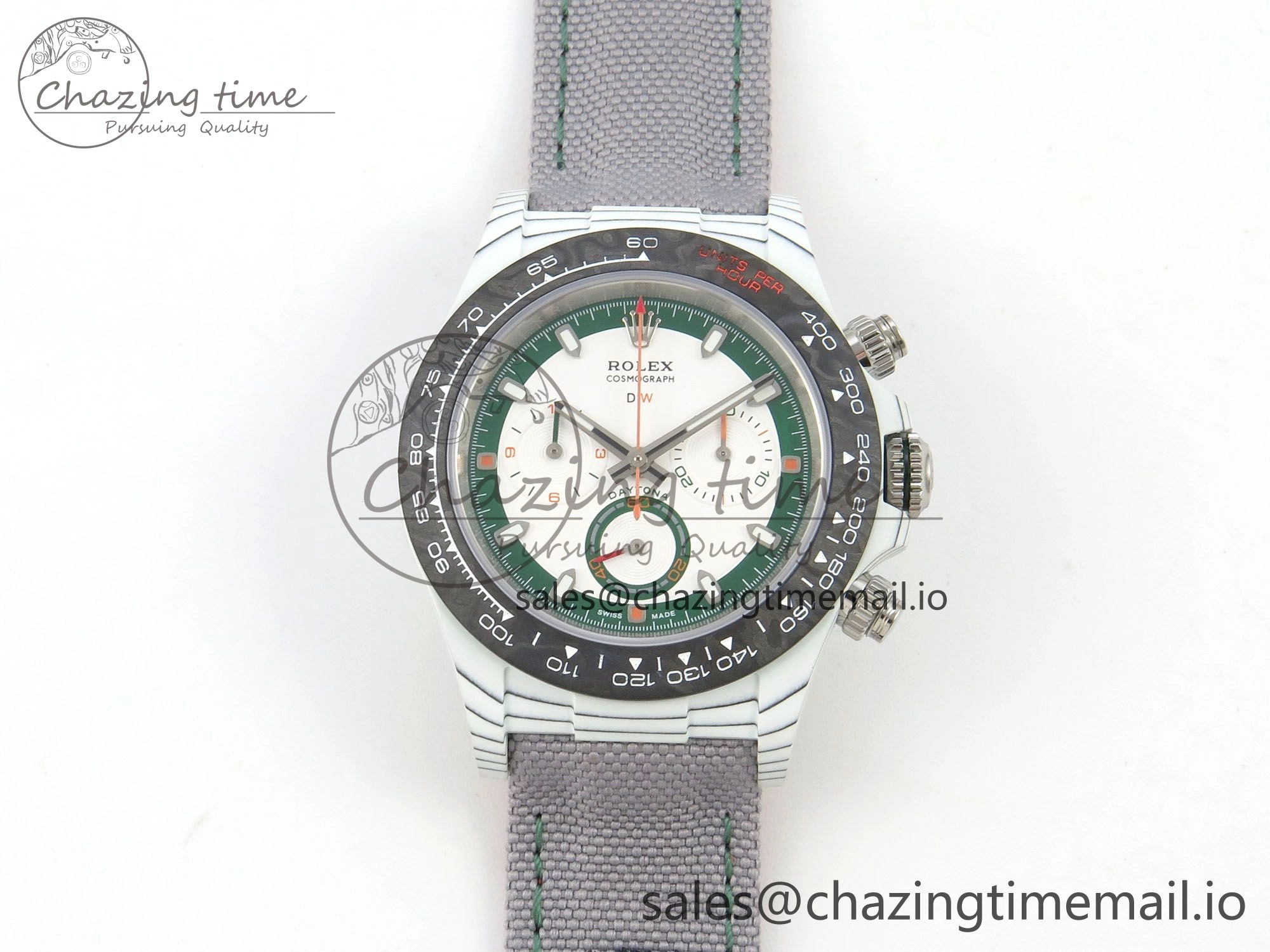 FashionForward Daytona DIW Carbon Case and Bezel DIWF Edition White Green Dial on Grey Nylon Strap A 51