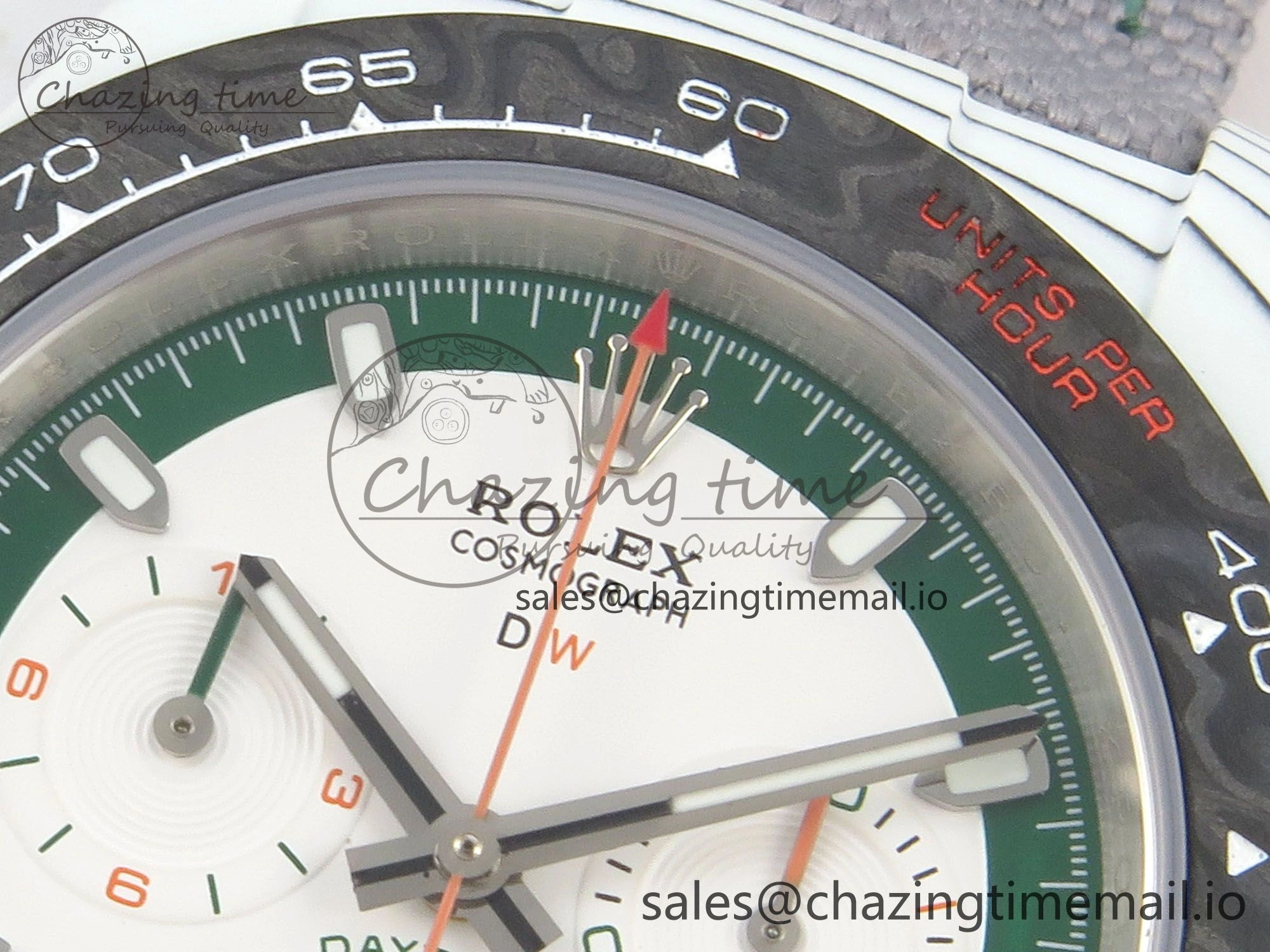 FashionForward Daytona DIW Carbon Case and Bezel DIWF Edition White Green Dial on Grey Nylon Strap A 51
