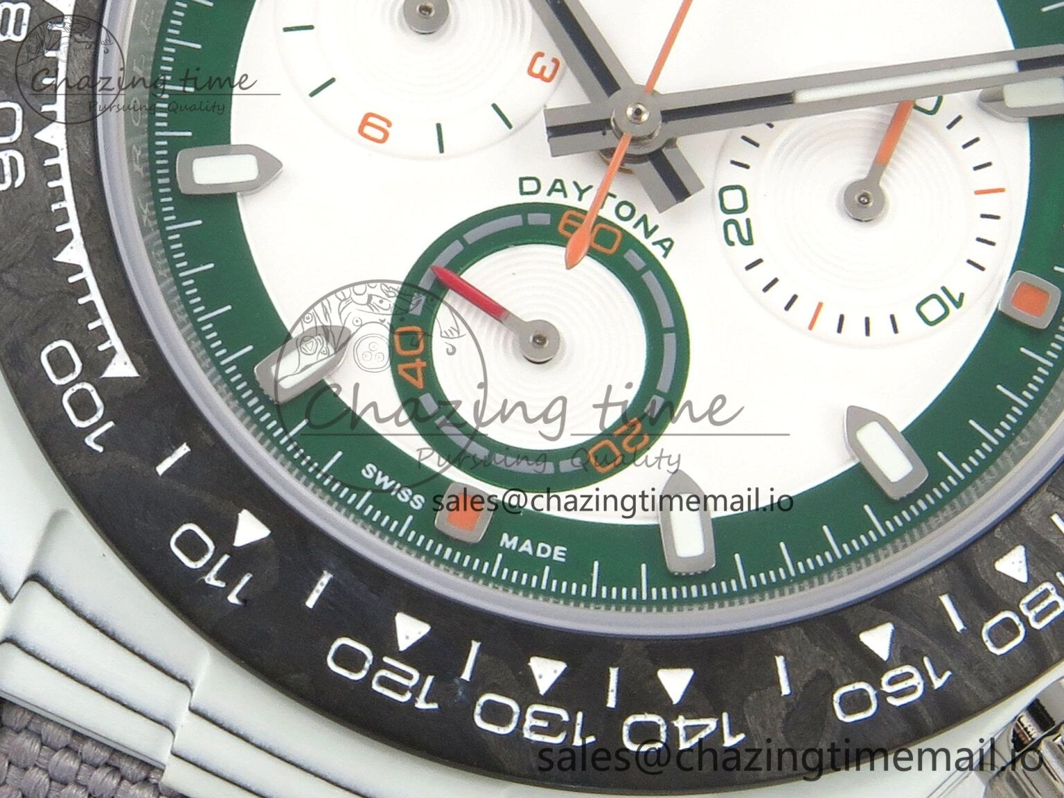 FashionForward Daytona DIW Carbon Case and Bezel DIWF Edition White Green Dial on Grey Nylon Strap A 51