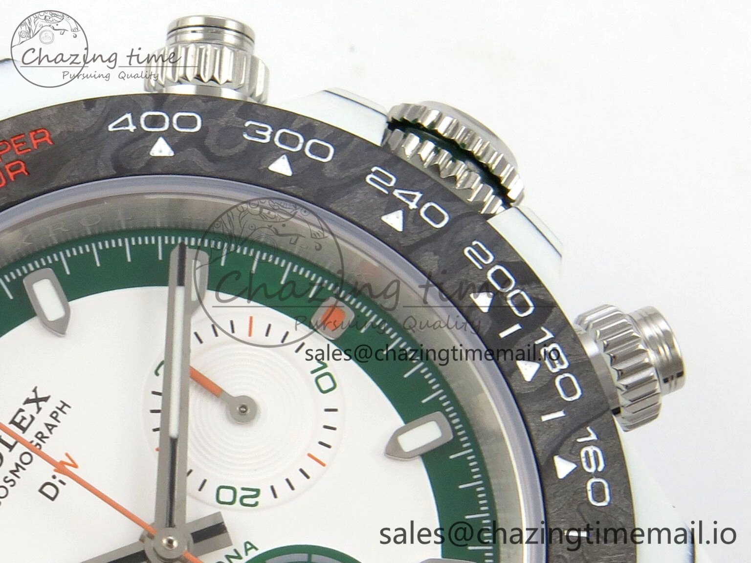 FashionForward Daytona DIW Carbon Case and Bezel DIWF Edition White Green Dial on Grey Nylon Strap A 51