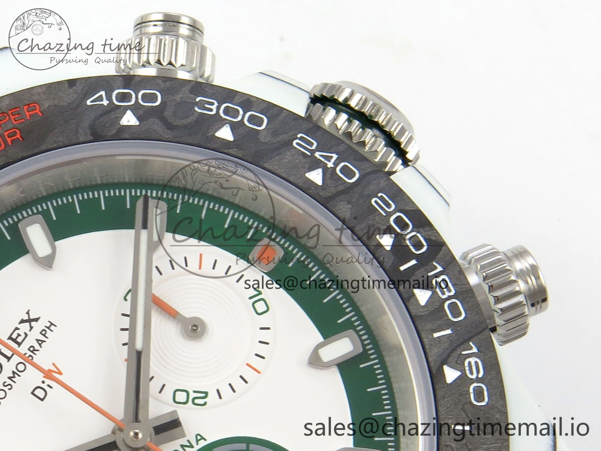 FashionForward Daytona DIW Carbon Case and Bezel DIWF Edition White Green Dial on Grey Nylon Strap A 51