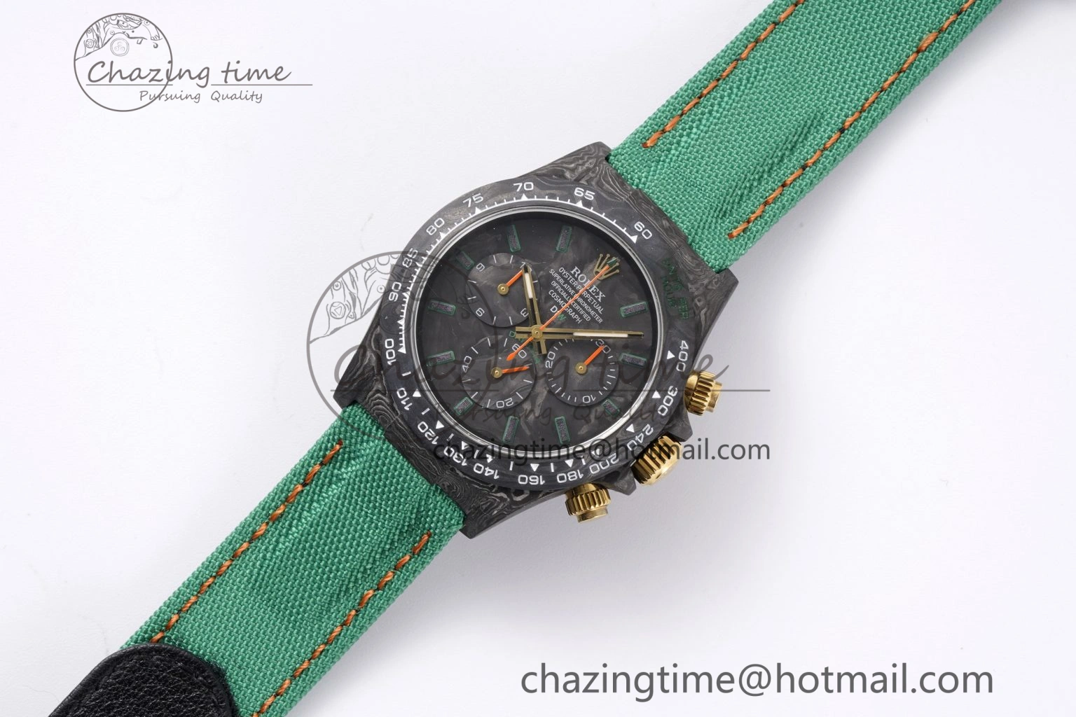 HighPerformance Daytona DIW Carbon Case and Bezel Noob Best Edition Carbon Green Dial on Green Nylon Strap SA 1970