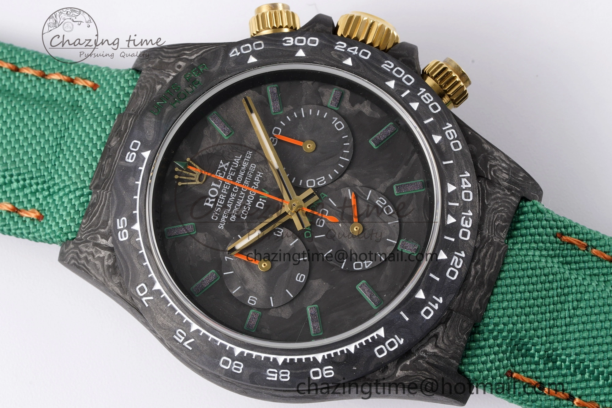 HighPerformance Daytona DIW Carbon Case and Bezel Noob Best Edition Carbon Green Dial on Green Nylon Strap SA 1970