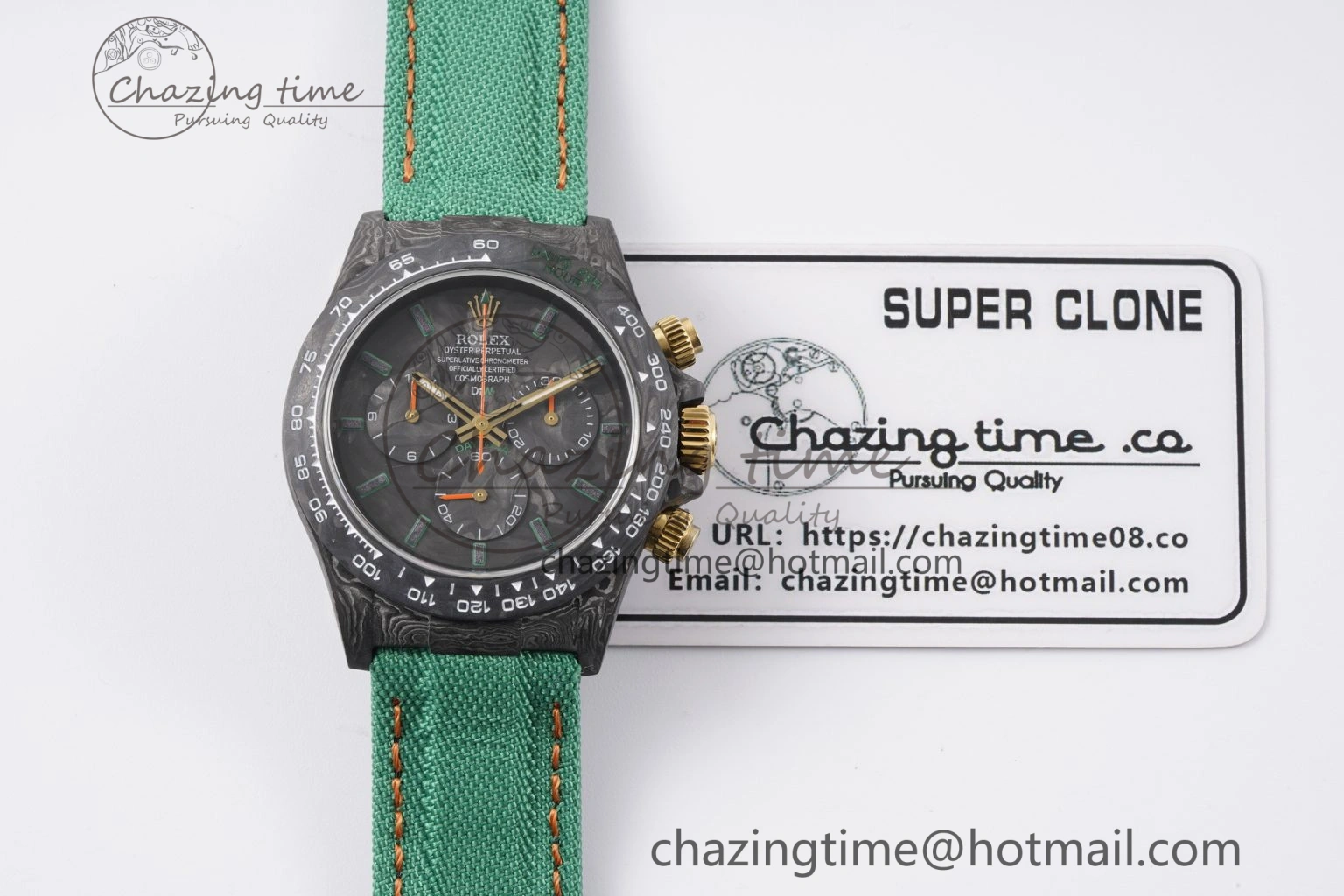 HighPerformance Daytona DIW Carbon Case and Bezel Noob Best Edition Carbon Green Dial on Green Nylon Strap SA 1970