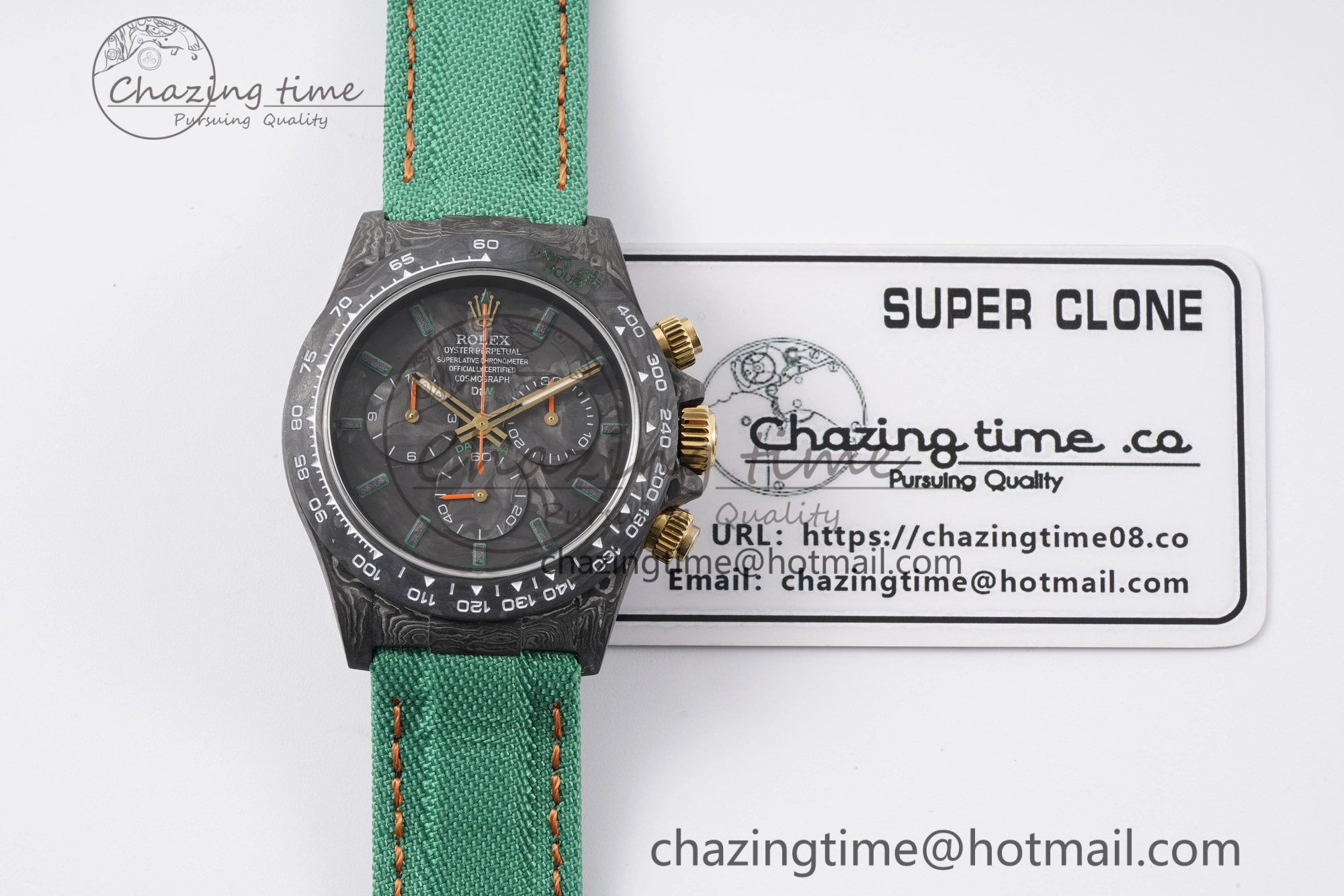 HighPerformance Daytona DIW Carbon Case and Bezel Noob Best Edition Carbon Green Dial on Green Nylon Strap SA 1970