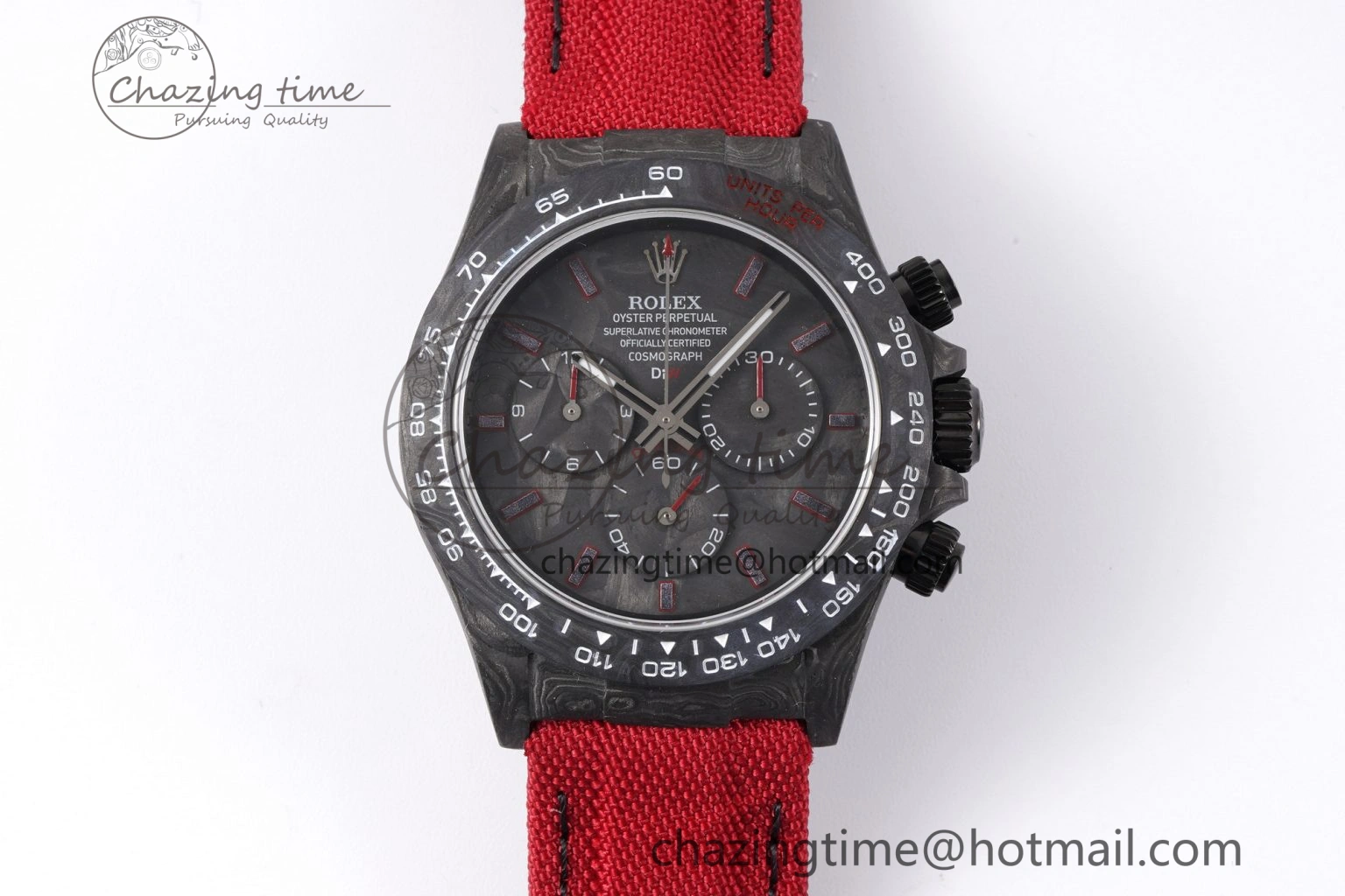 Daytona DIW Carbon Case and Bezel Noob Best Edition Carbon Red Dial on Red Nylon Strap SA Packable 1974