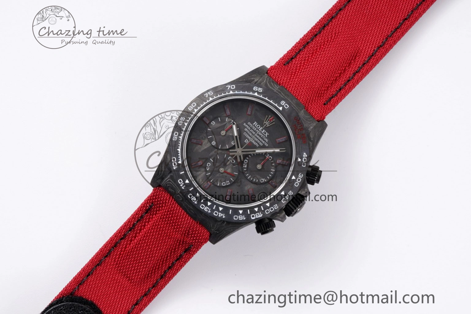 Daytona DIW Carbon Case and Bezel Noob Best Edition Carbon Red Dial on Red Nylon Strap SA Packable 1974