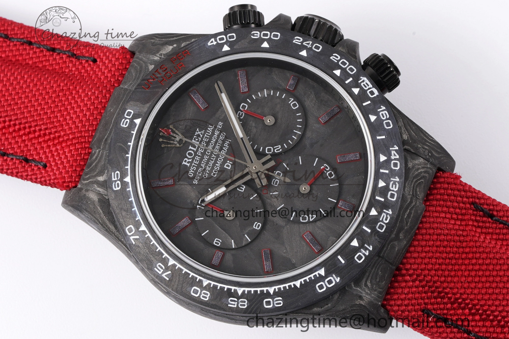 Daytona DIW Carbon Case and Bezel Noob Best Edition Carbon Red Dial on Red Nylon Strap SA Packable 1974