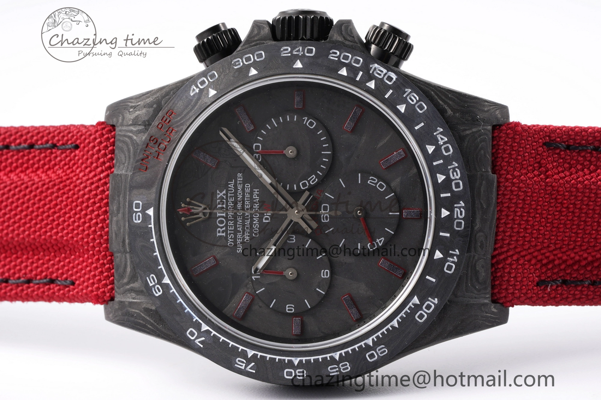 Daytona DIW Carbon Case and Bezel Noob Best Edition Carbon Red Dial on Red Nylon Strap SA Packable 1974