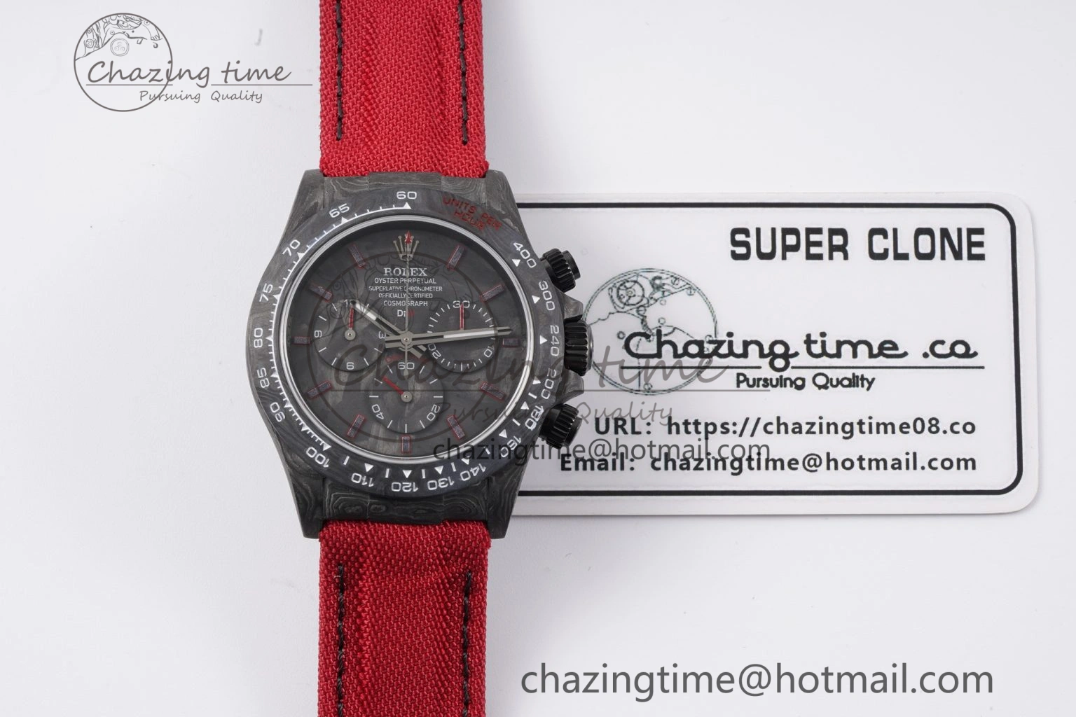 Daytona DIW Carbon Case and Bezel Noob Best Edition Carbon Red Dial on Red Nylon Strap SA Packable 1974