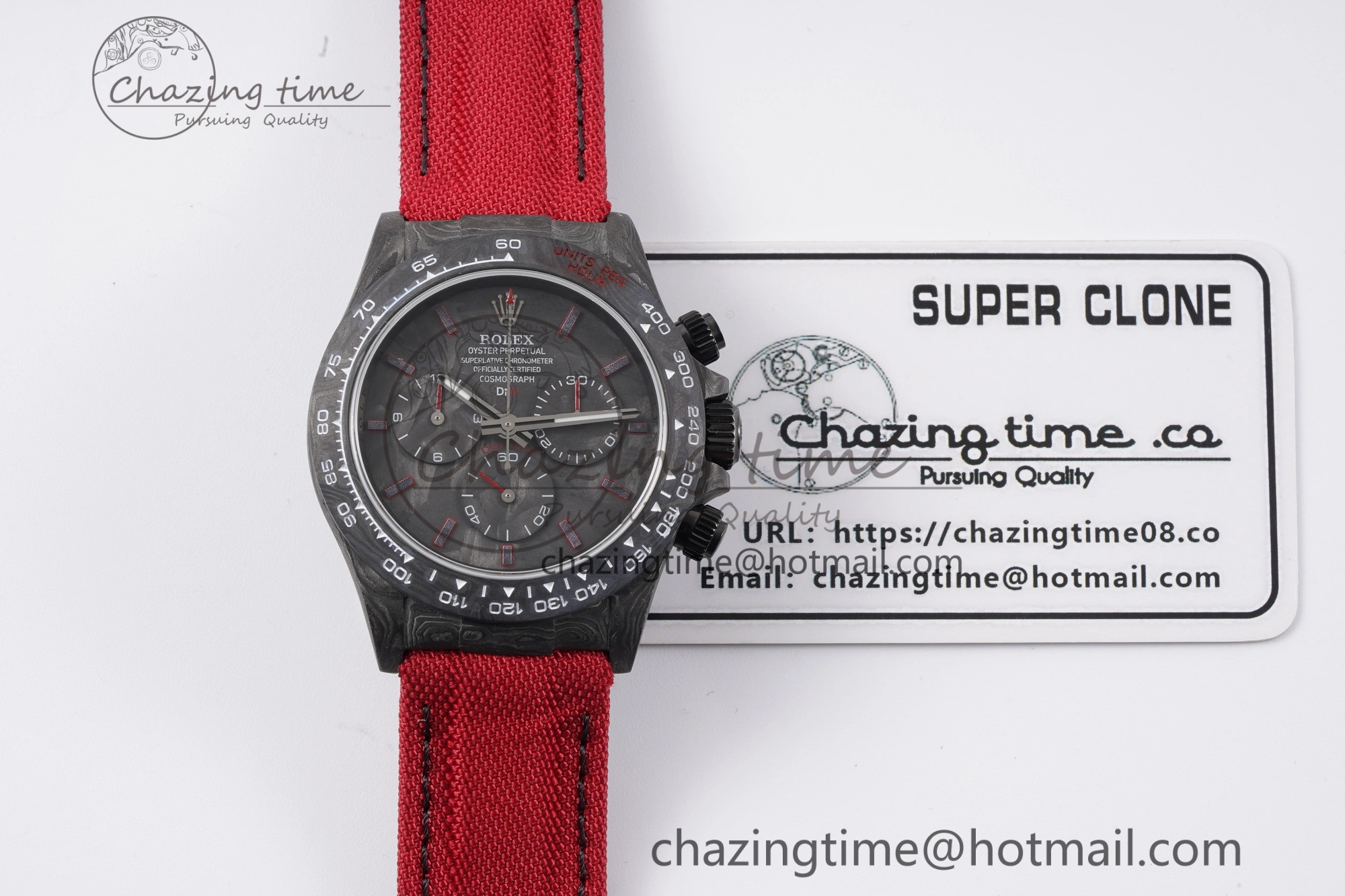 Daytona DIW Carbon Case and Bezel Noob Best Edition Carbon Red Dial on Red Nylon Strap SA Packable 1974
