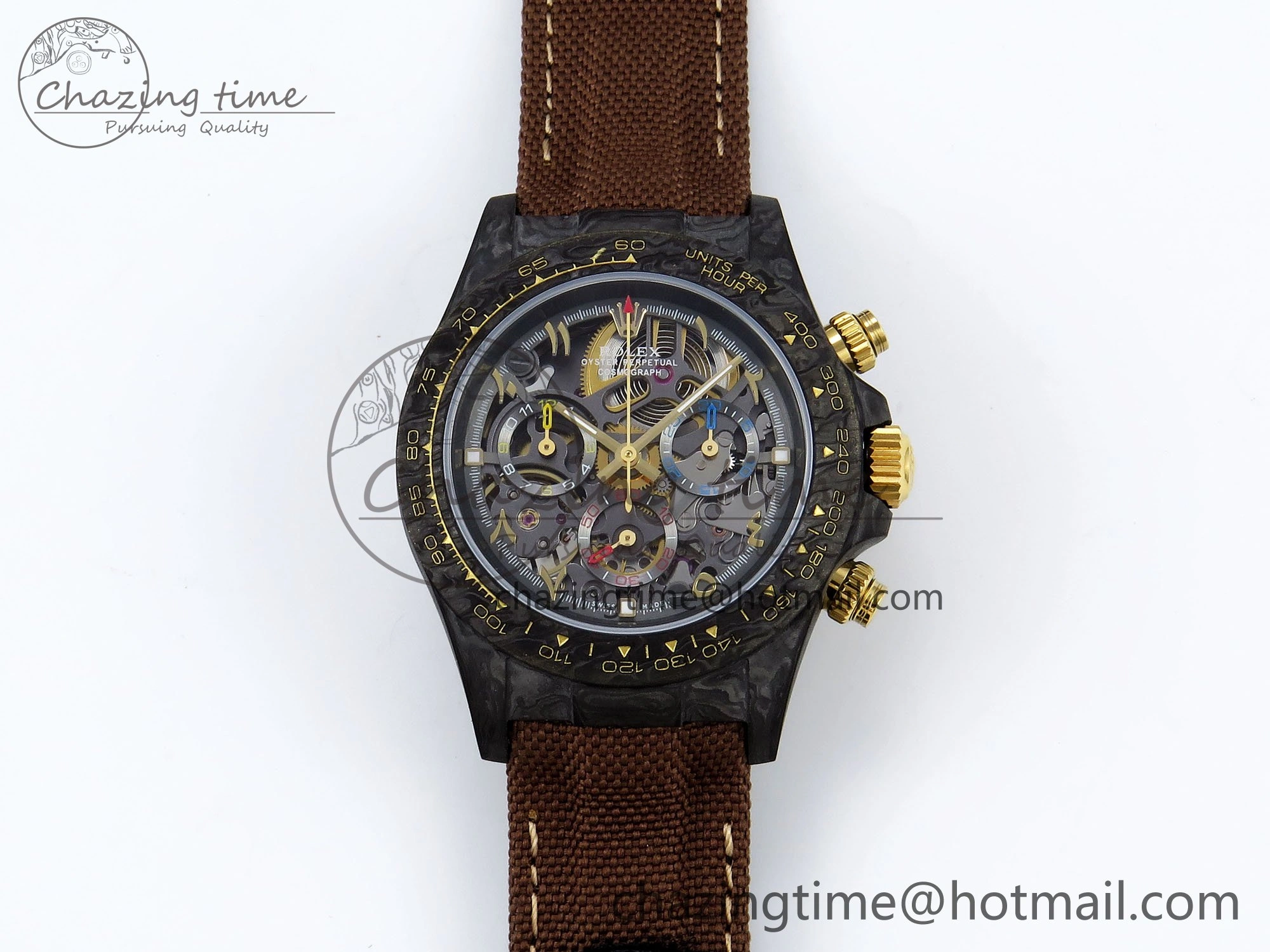 StreetReady Daytona DIW Carbon DIWF Best Edition Skeleton YG Arabic Dial on Brown Nylon Strap SA 1627