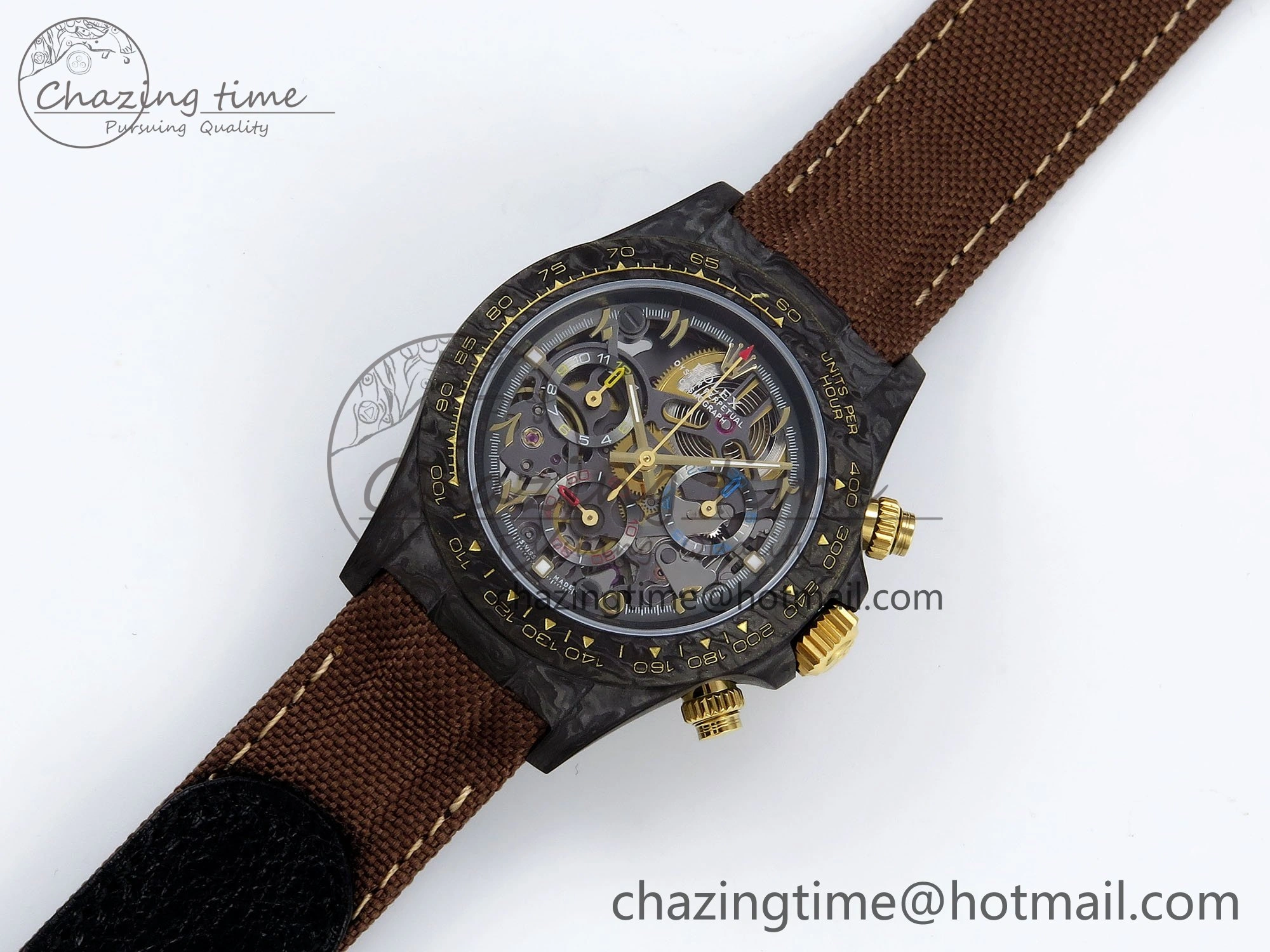StreetReady Daytona DIW Carbon DIWF Best Edition Skeleton YG Arabic Dial on Brown Nylon Strap SA 1627