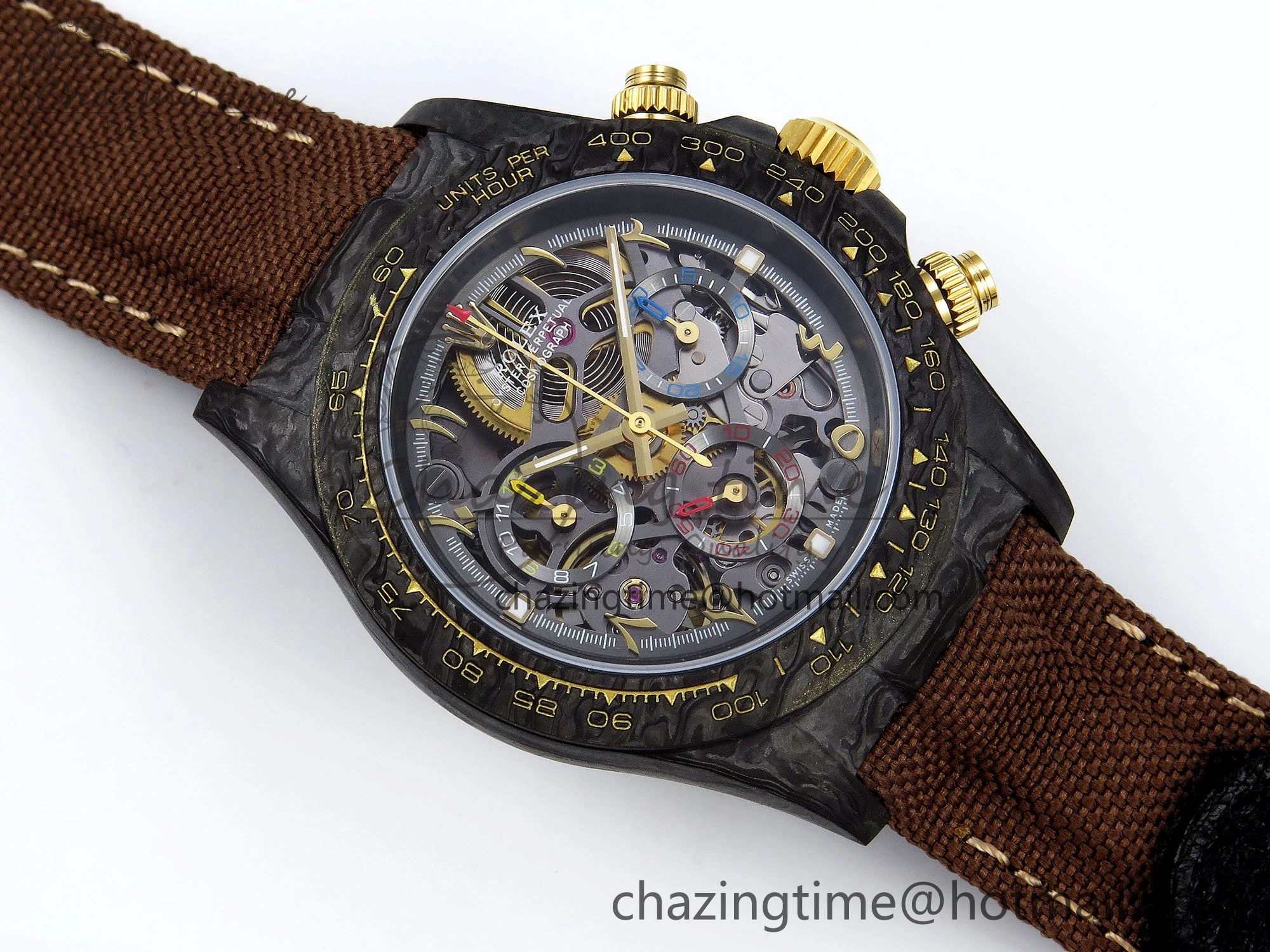 StreetReady Daytona DIW Carbon DIWF Best Edition Skeleton YG Arabic Dial on Brown Nylon Strap SA 1627