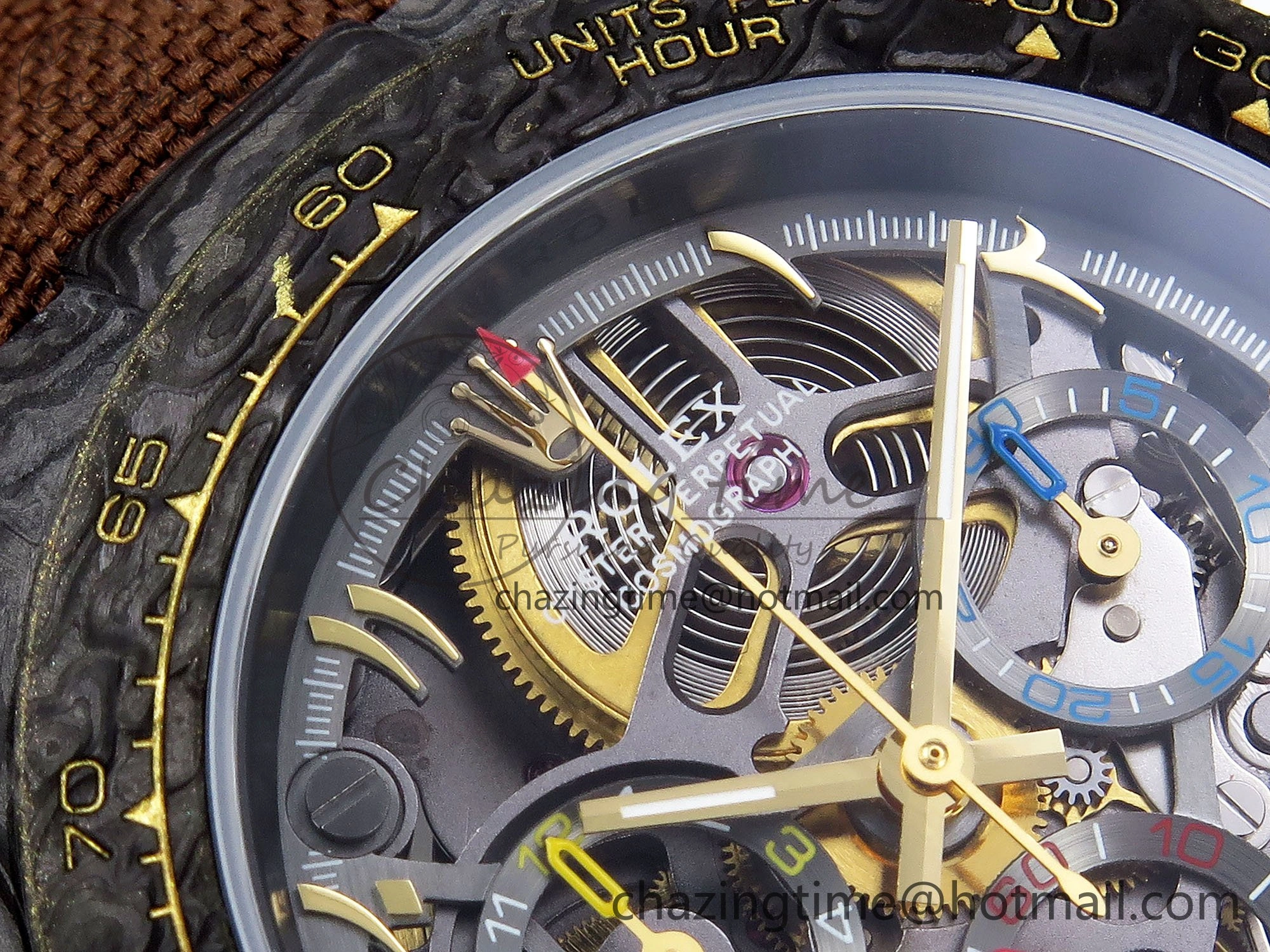 StreetReady Daytona DIW Carbon DIWF Best Edition Skeleton YG Arabic Dial on Brown Nylon Strap SA 1627