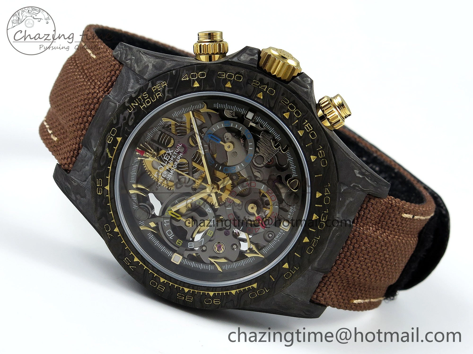 StreetReady Daytona DIW Carbon DIWF Best Edition Skeleton YG Arabic Dial on Brown Nylon Strap SA 1627