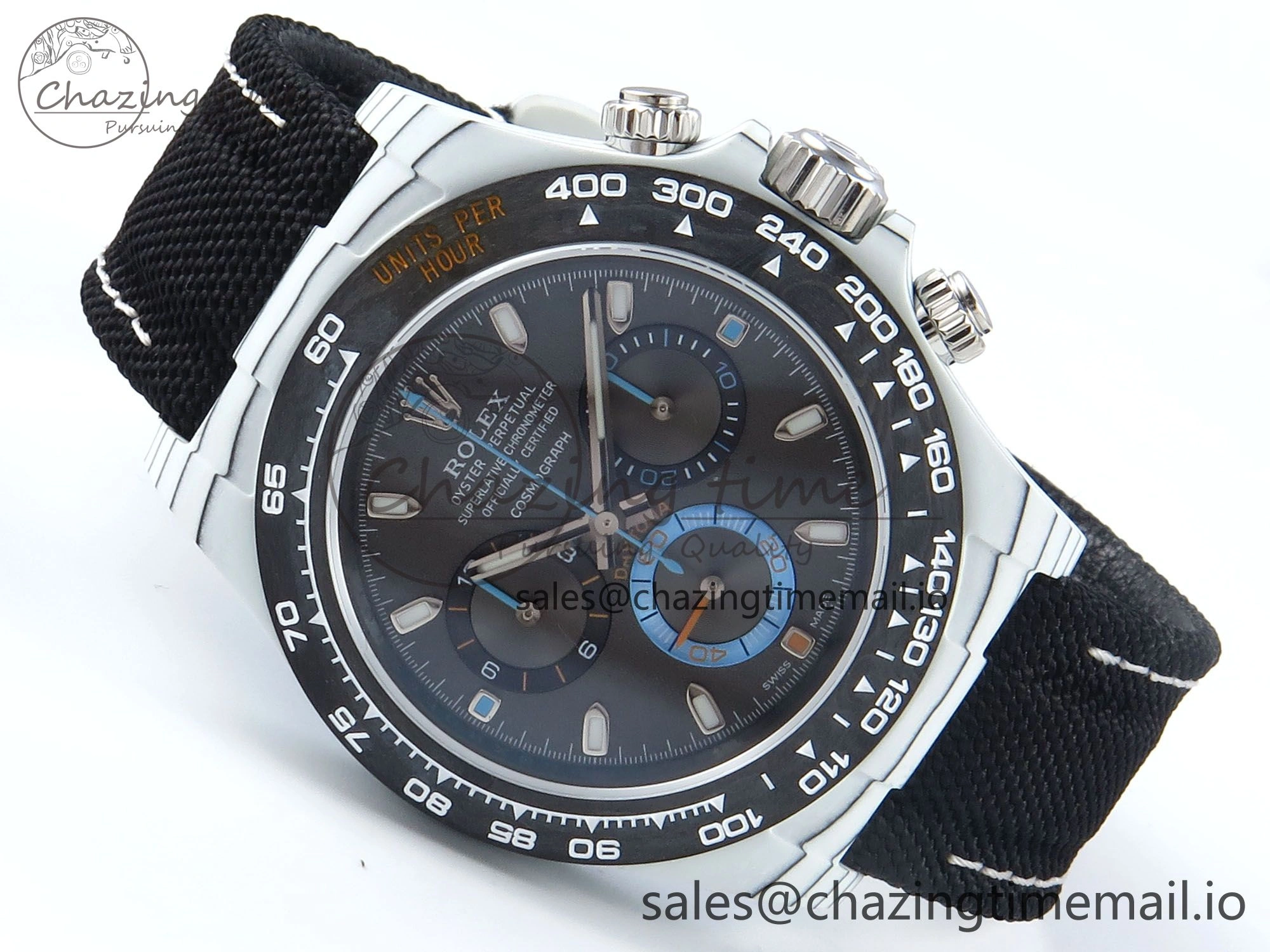 Daytona DIW Carbon N6F 1:1 Best Edition Black Blue Dial on Black Nylon Cald Leather Strap SA EyeCatching 348