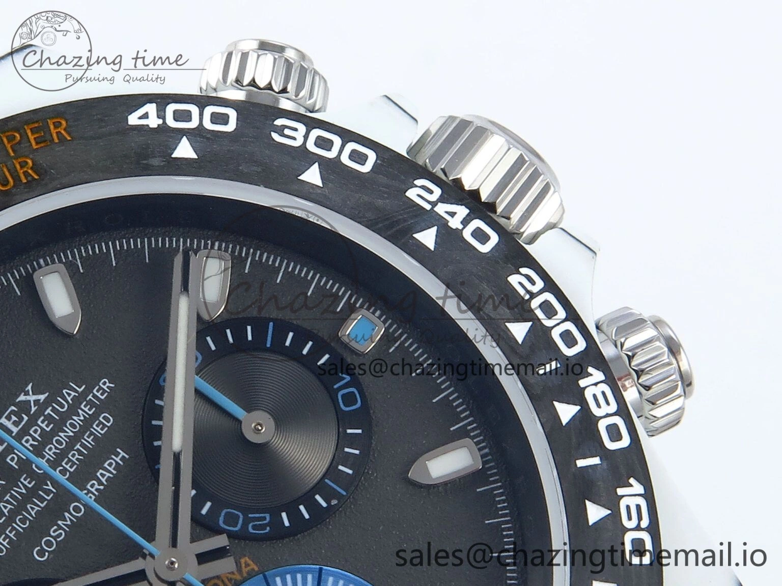 Daytona DIW Carbon N6F 1:1 Best Edition Black Blue Dial on Black Nylon Cald Leather Strap SA EyeCatching 348