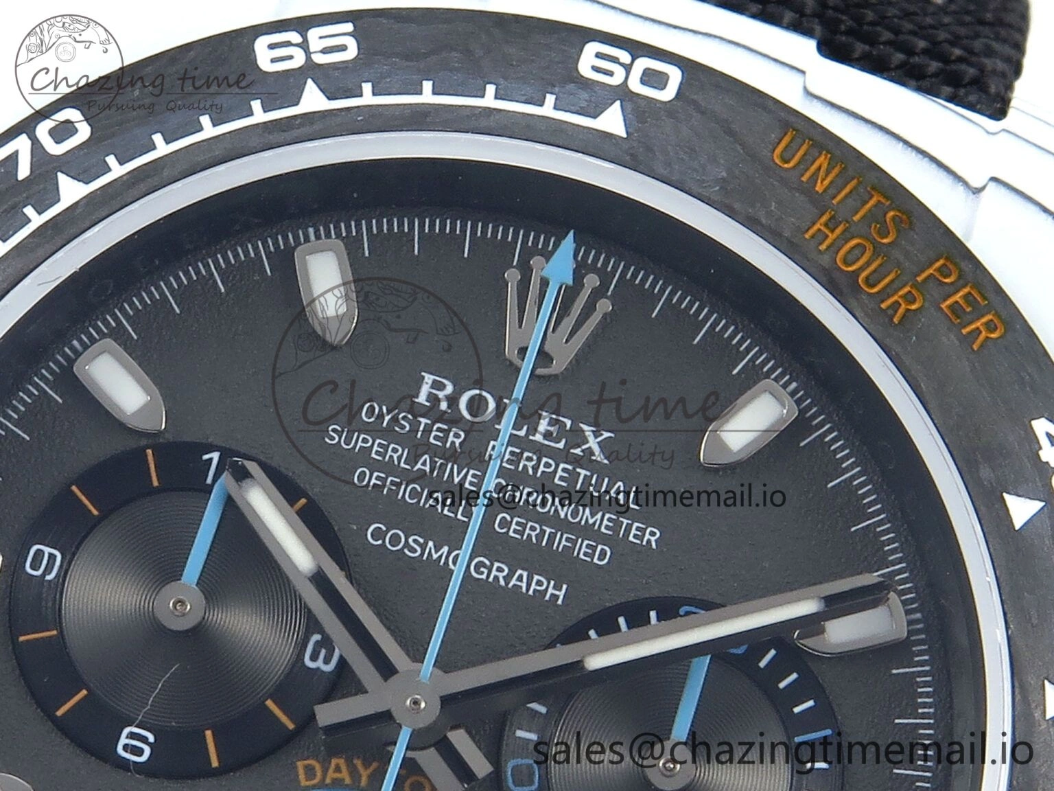 Daytona DIW Carbon N6F 1:1 Best Edition Black Blue Dial on Black Nylon Cald Leather Strap SA EyeCatching 348