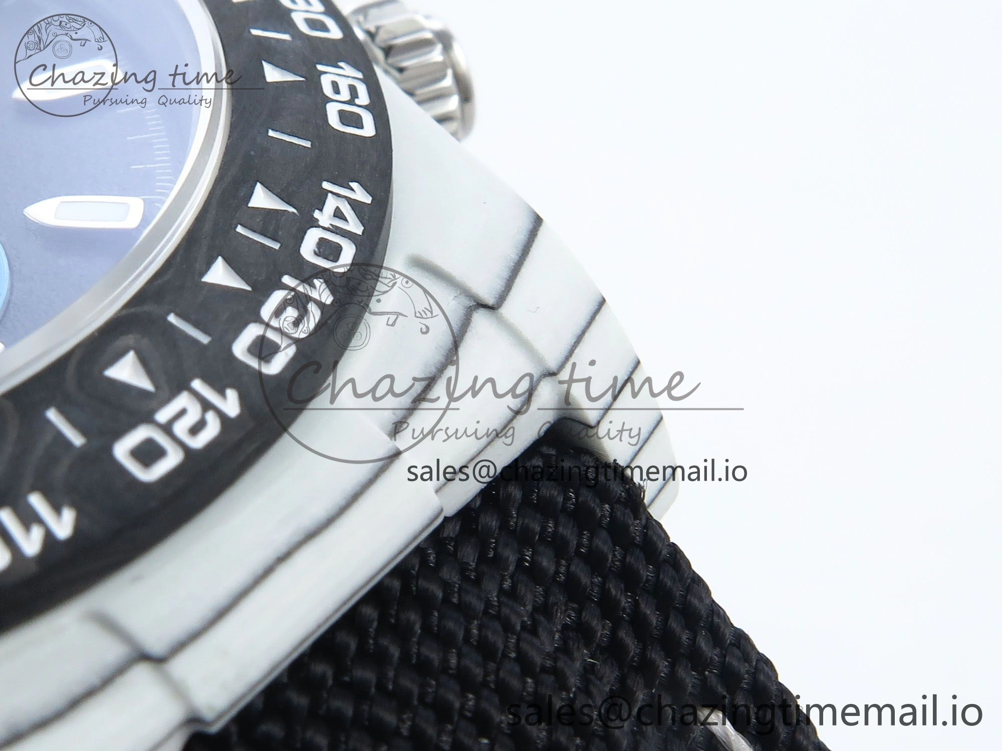 Daytona DIW Carbon N6F 1:1 Best Edition Black Blue Dial on Black Nylon Cald Leather Strap SA EyeCatching 348