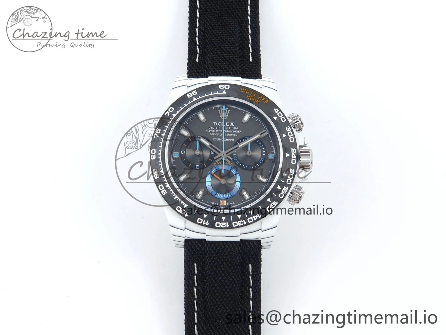 Daytona DIW Carbon N6F 1:1 Best Edition Black Blue Dial on Black Nylon Cald Leather Strap SA EyeCatching 348