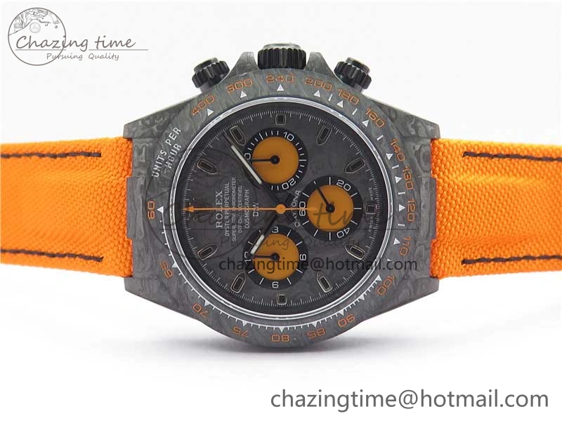 Original Daytona DIW Carbon Noob 1:1 Best Edition Black Orange Dial on Orange Nylon Strap SA 2586
