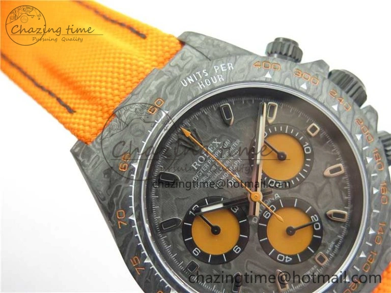 Original Daytona DIW Carbon Noob 1:1 Best Edition Black Orange Dial on Orange Nylon Strap SA 2586